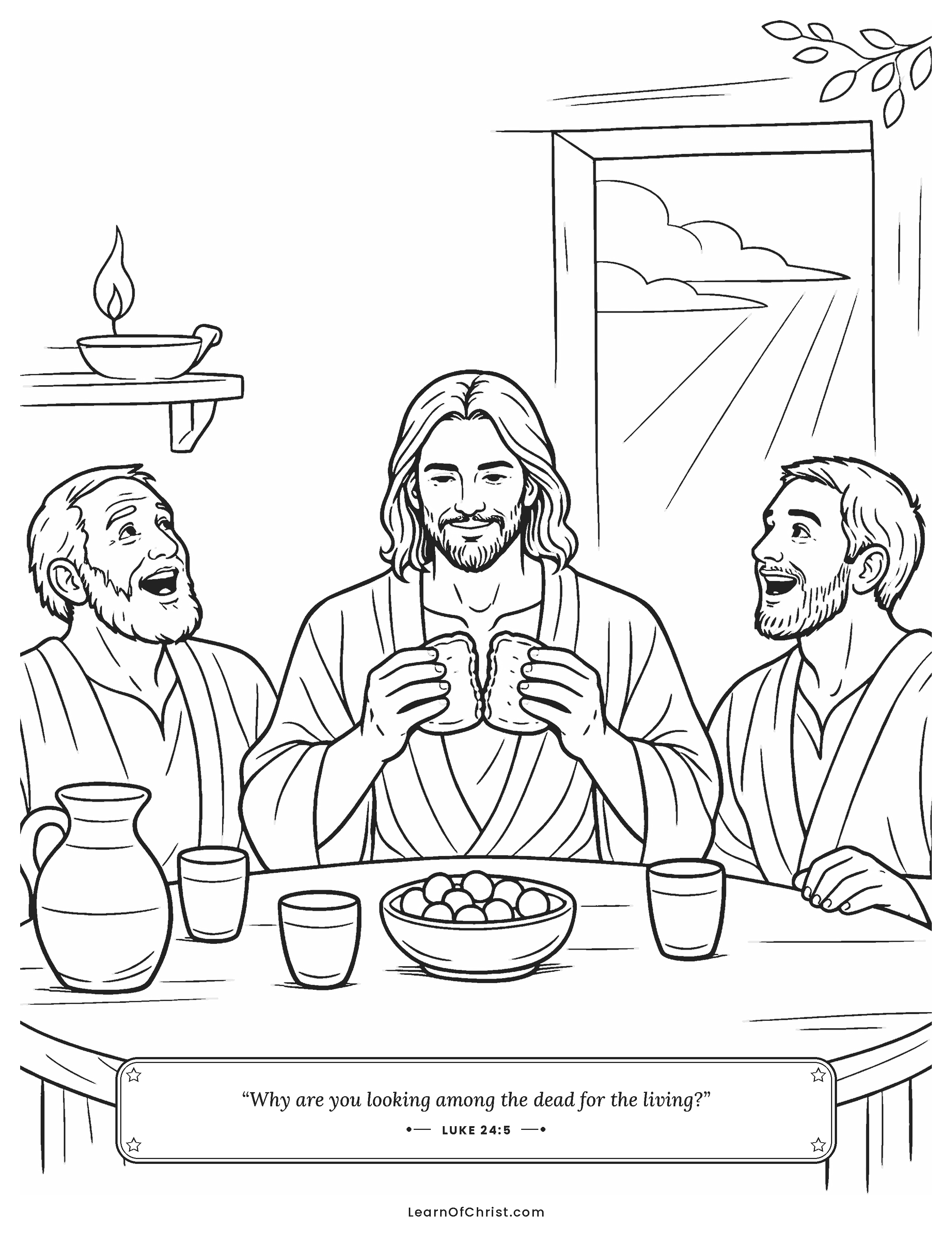 Luke 24 coloring page - Supper at Emmaus with a risen friend