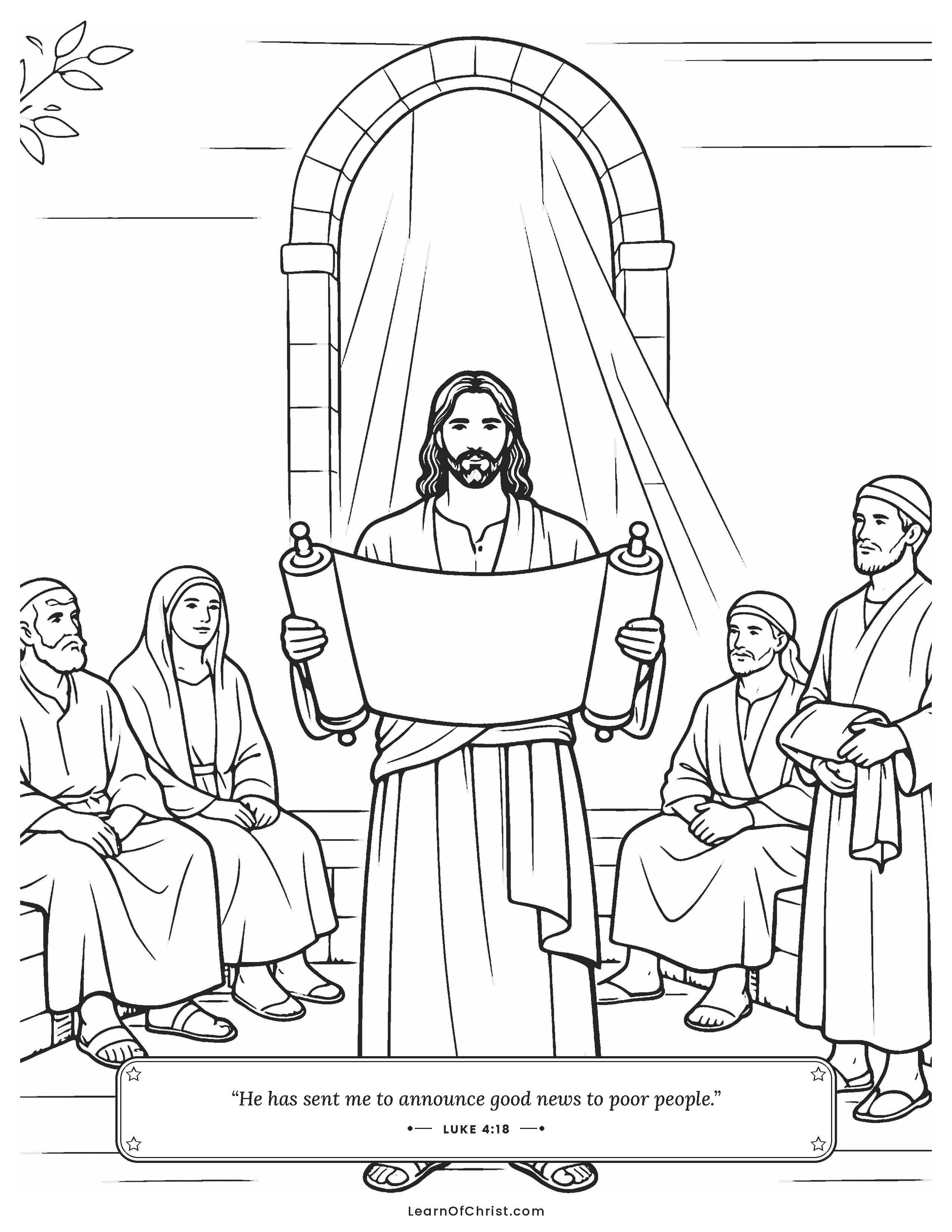 Luke 4 coloring page - Jesus reads the promise in Nazareth