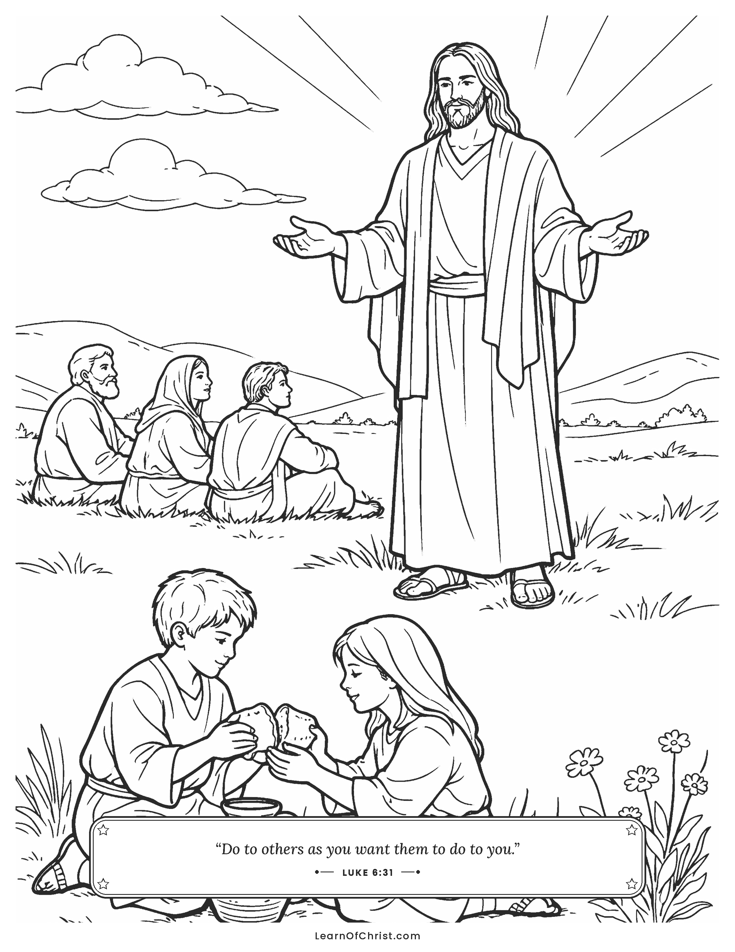 Luke 6 coloring page - Jesus teaches the golden rule to crowds