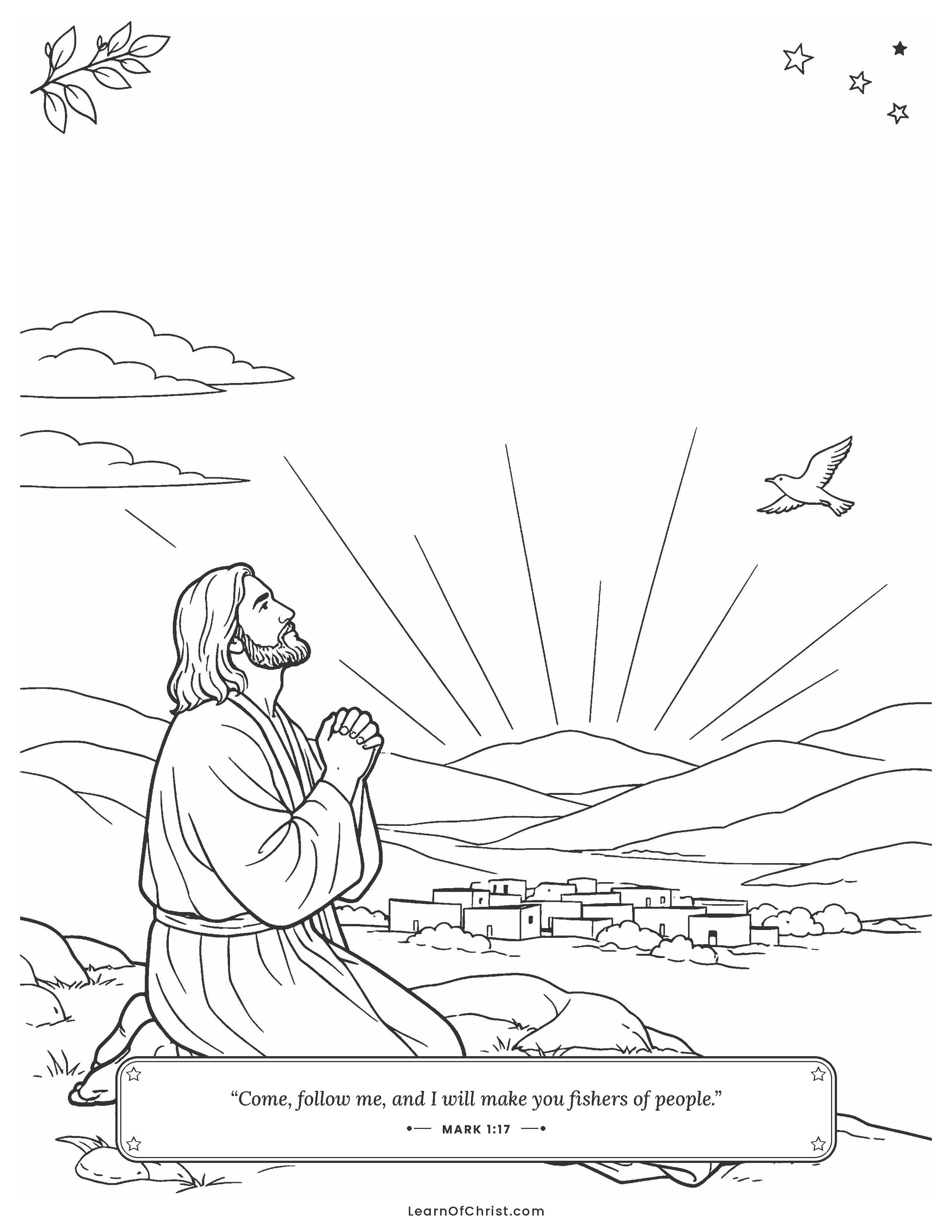Mark 1 coloring page - Jesus slips away to pray before dawn