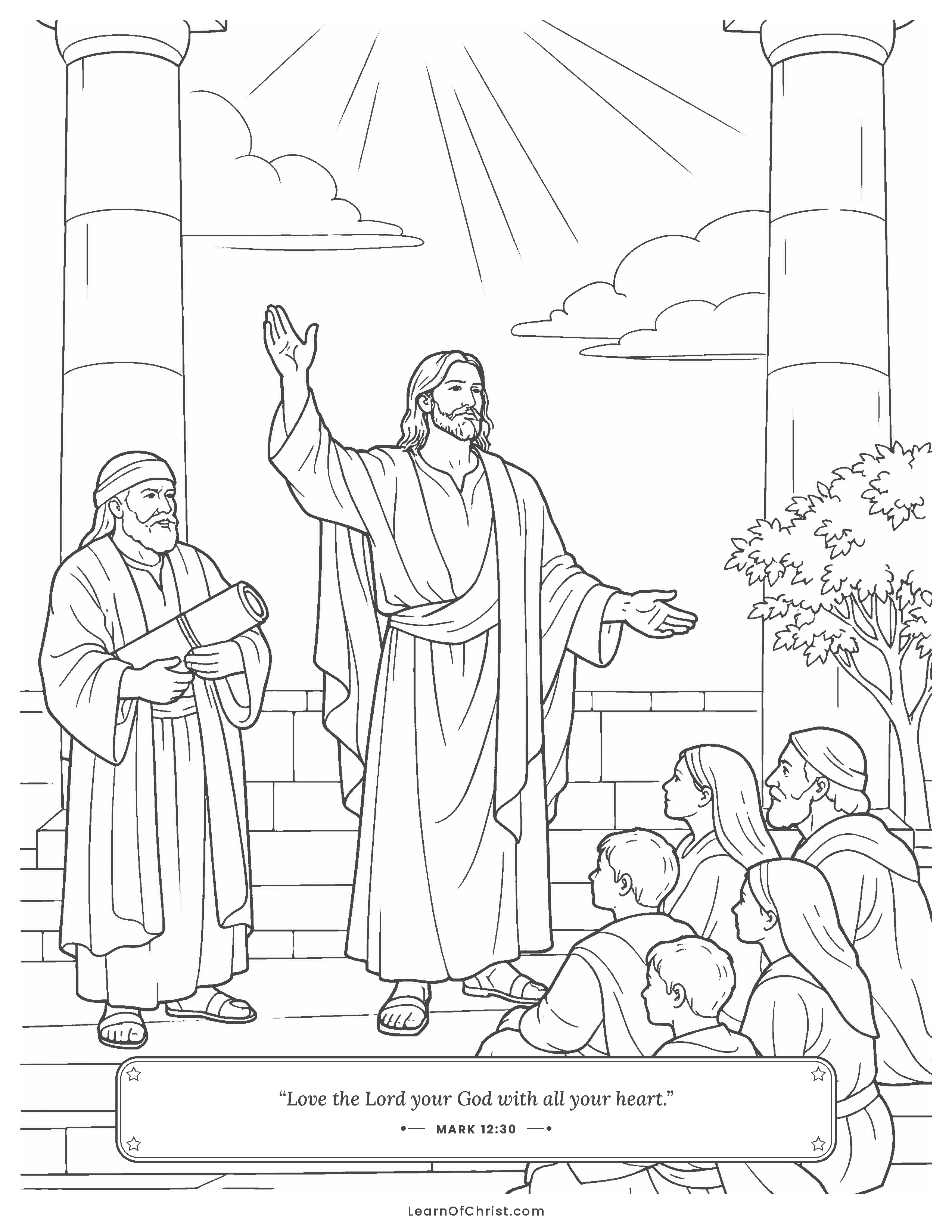 Mark 12 coloring page - Jesus teaches the two greatest commandments
