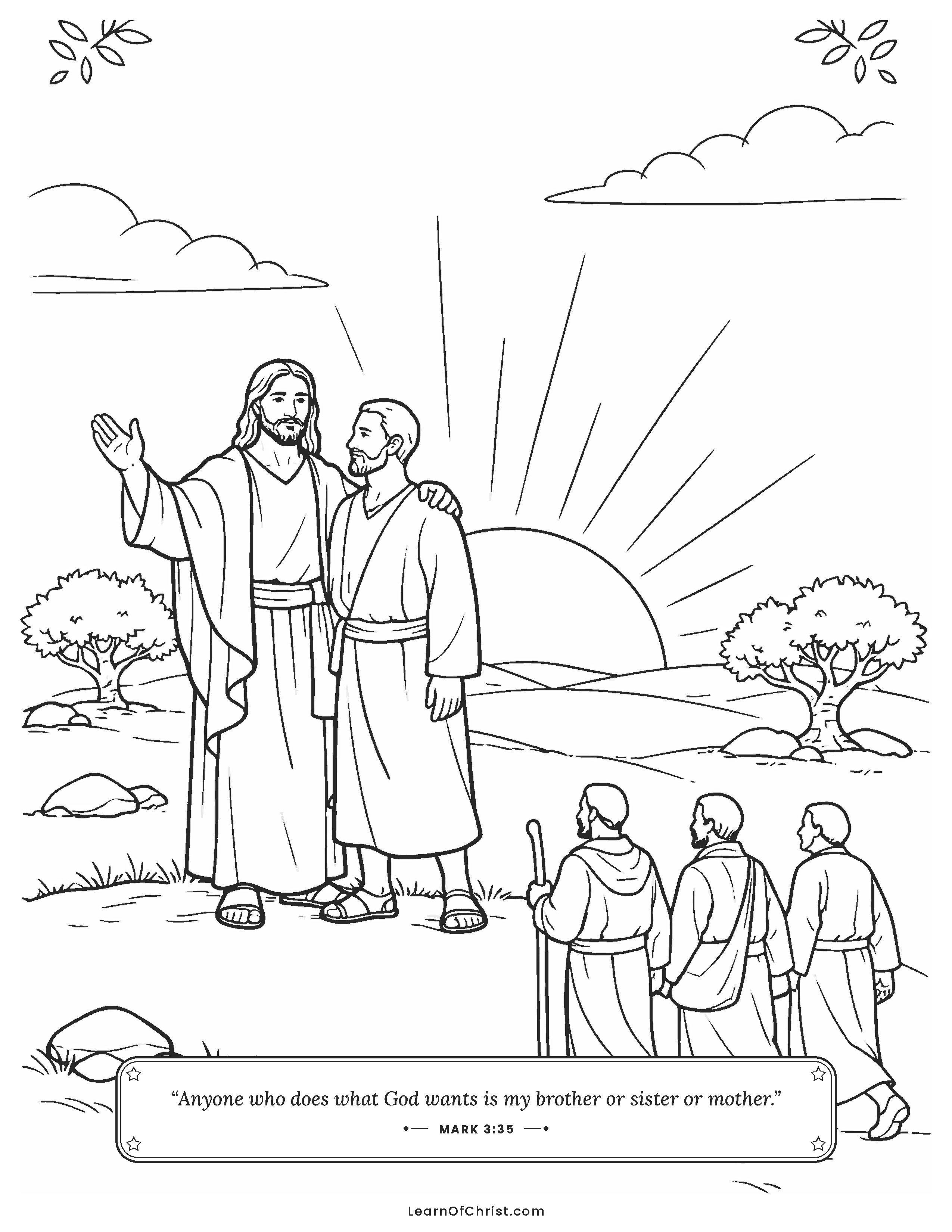 Mark 3 coloring page - Jesus calls his friends by name