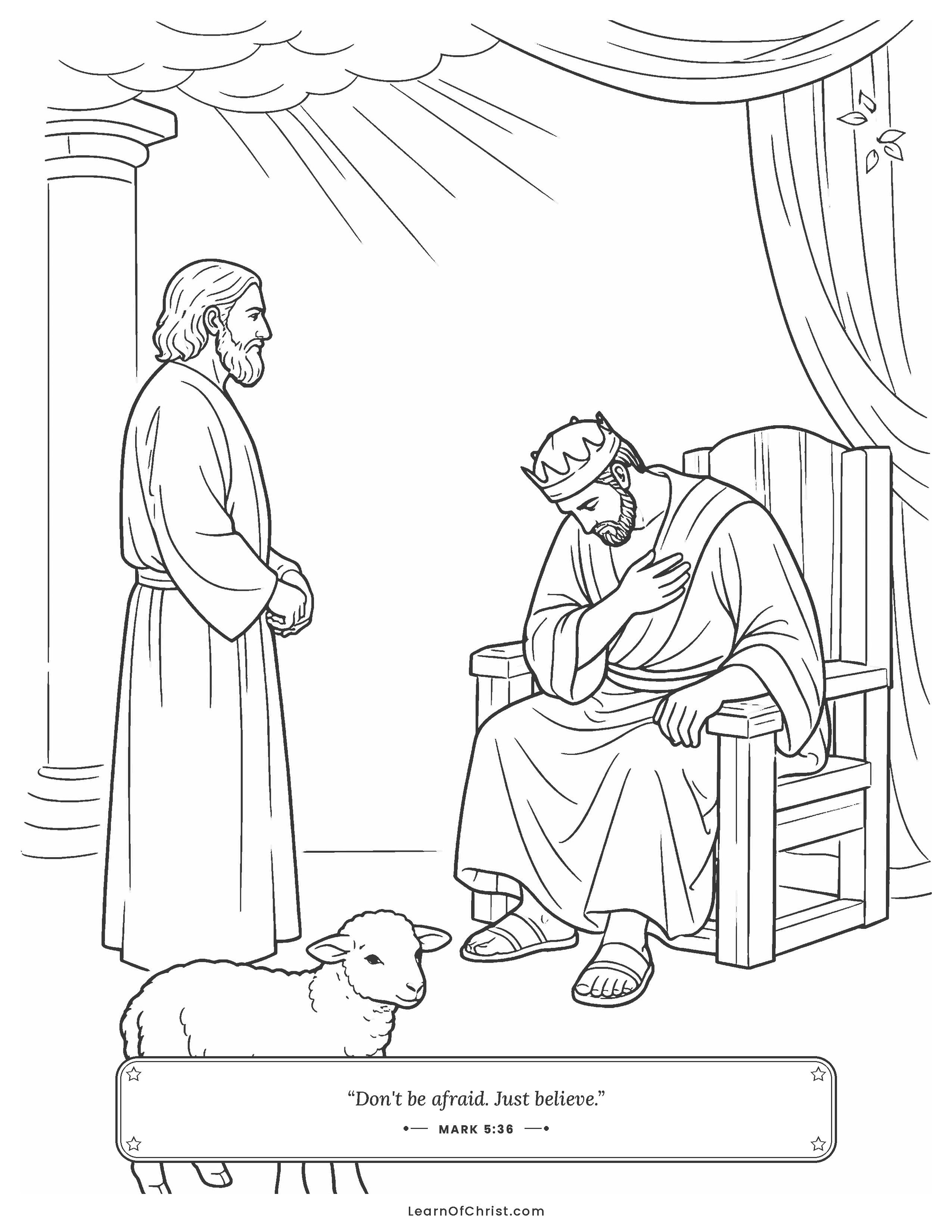 Mark 5 coloring page - A little girl takes Jesus by the hand