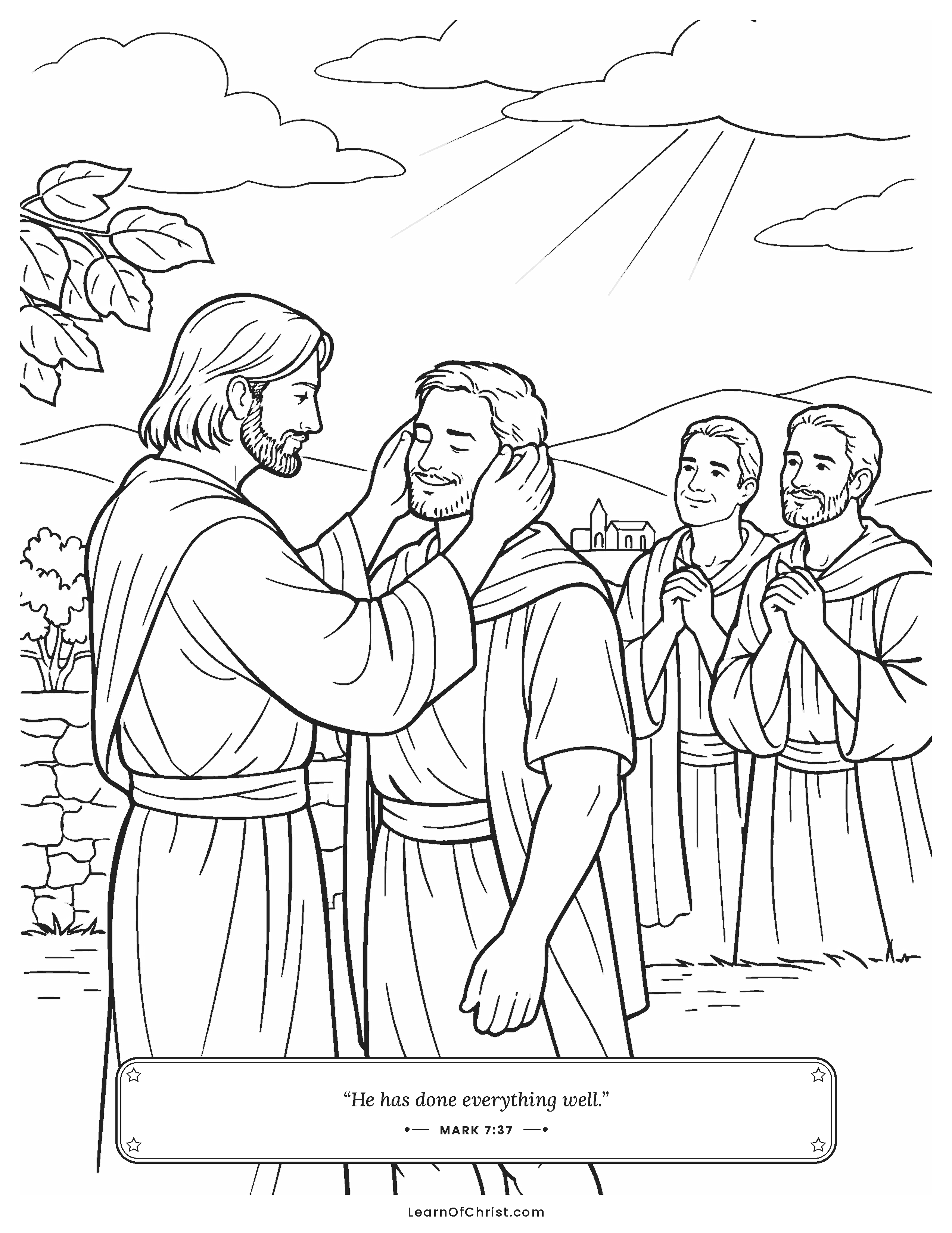 Mark 7 coloring page - Jesus opens the ears of a deaf man