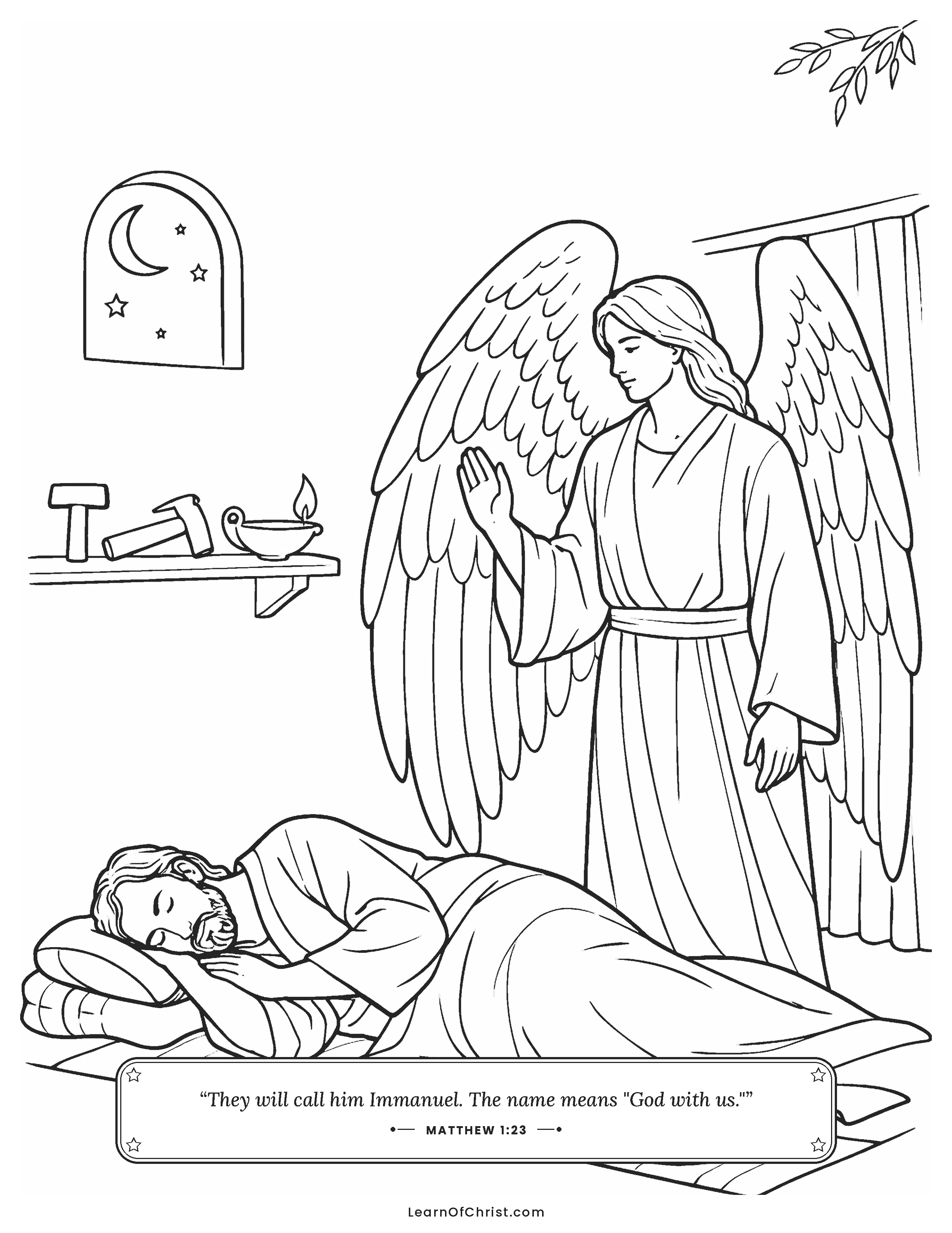 Matthew 1 coloring page - An angel speaks to Joseph in a dream