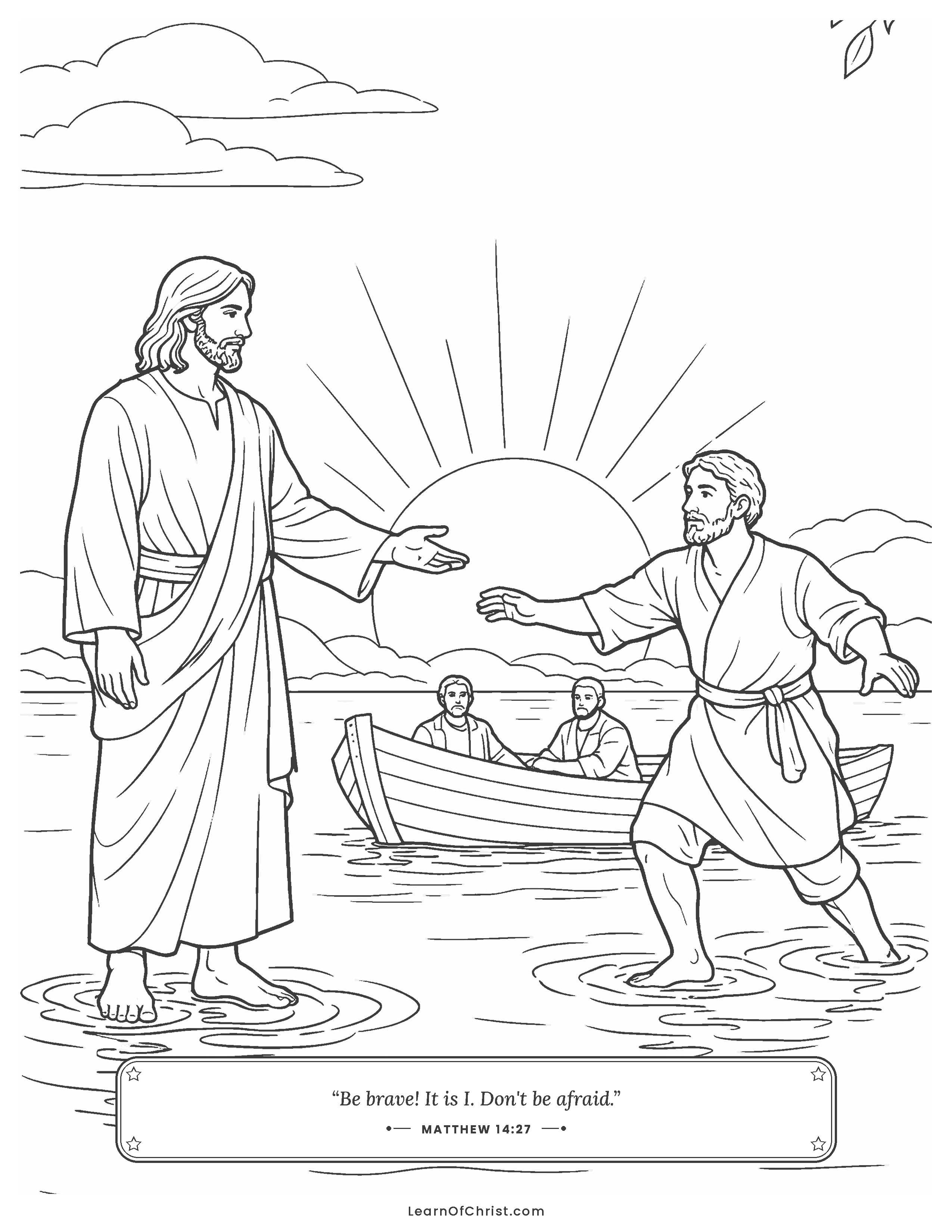 Matthew 14 coloring page - Jesus reaches out to steady Peter