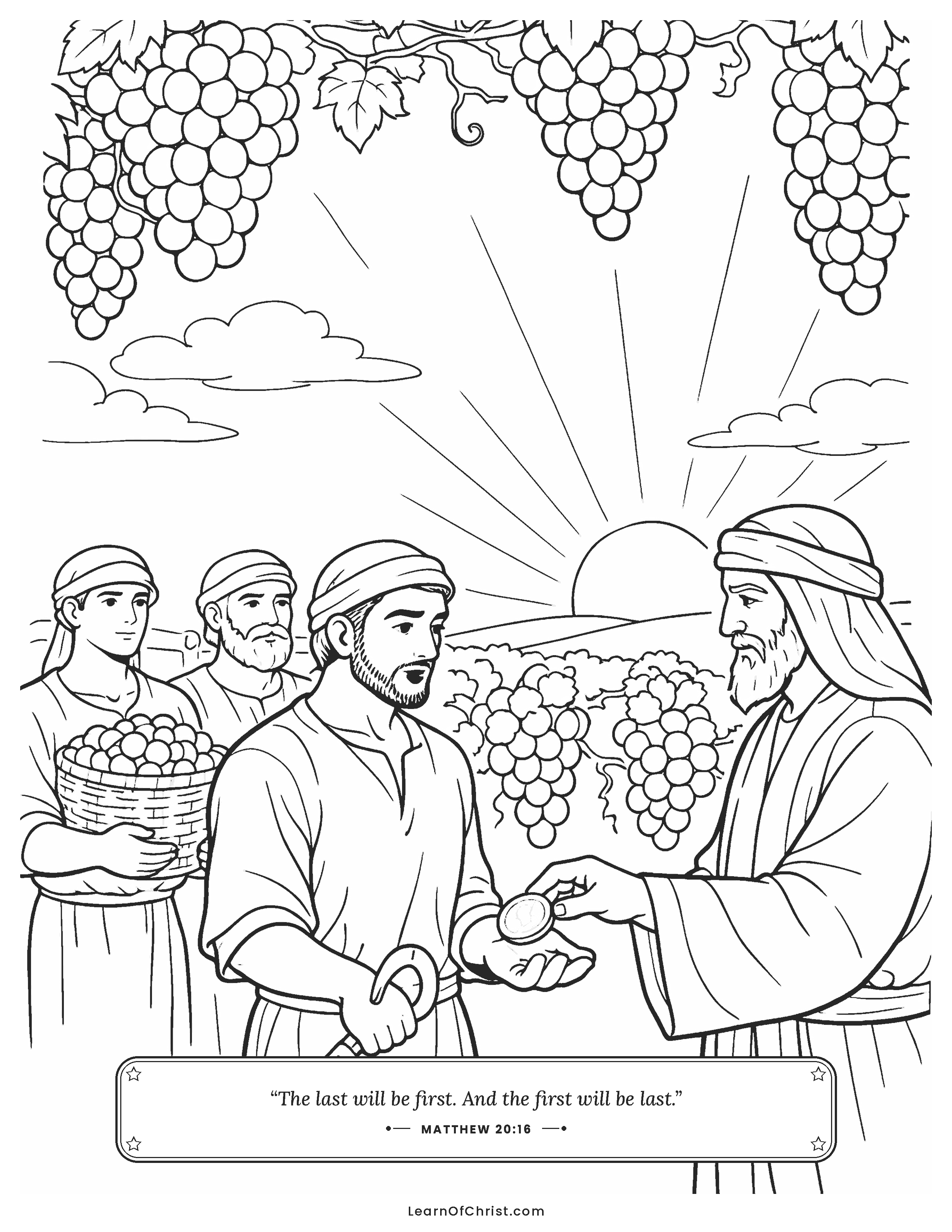 Matthew 20 coloring page - Every worker is paid the same