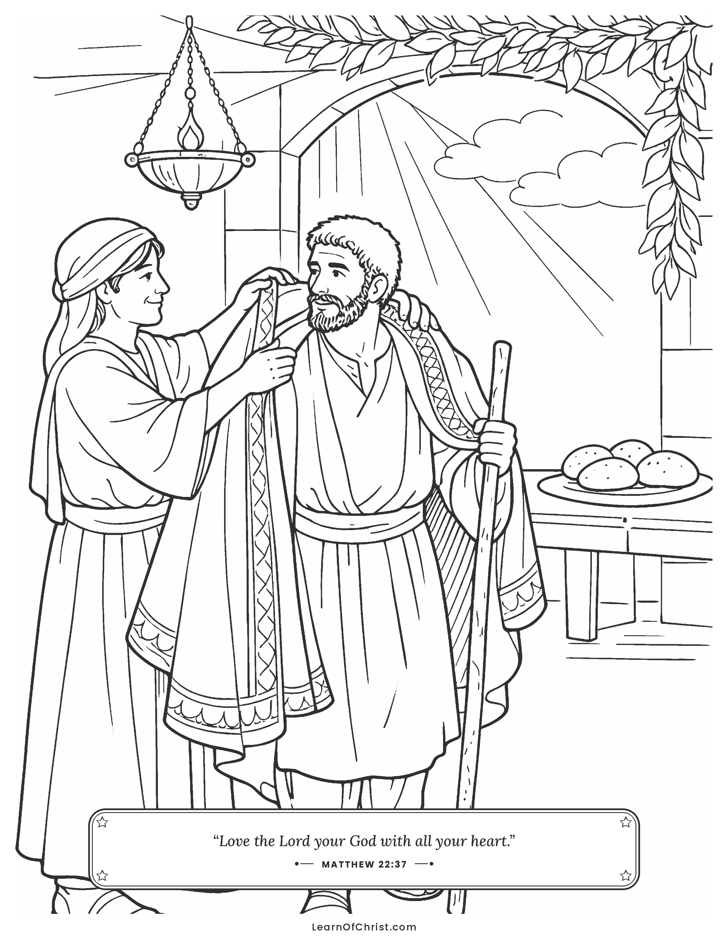 Matthew 22 coloring page - A fine robe for a surprised guest