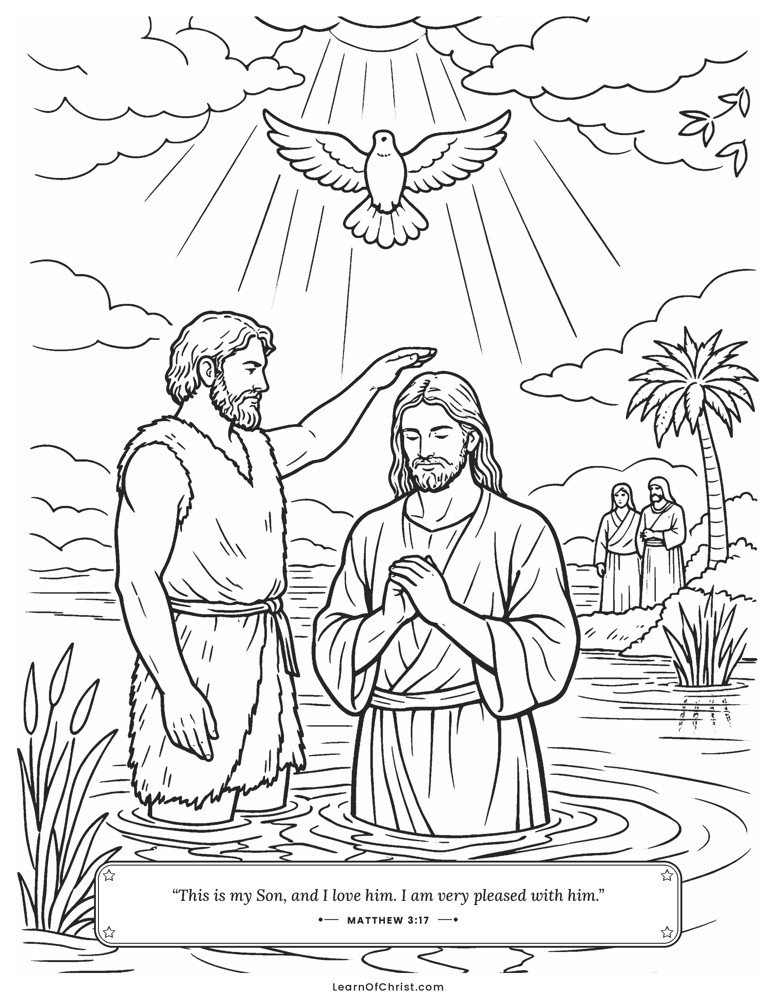 Matthew 3 coloring page - Jesus is baptized in the Jordan River