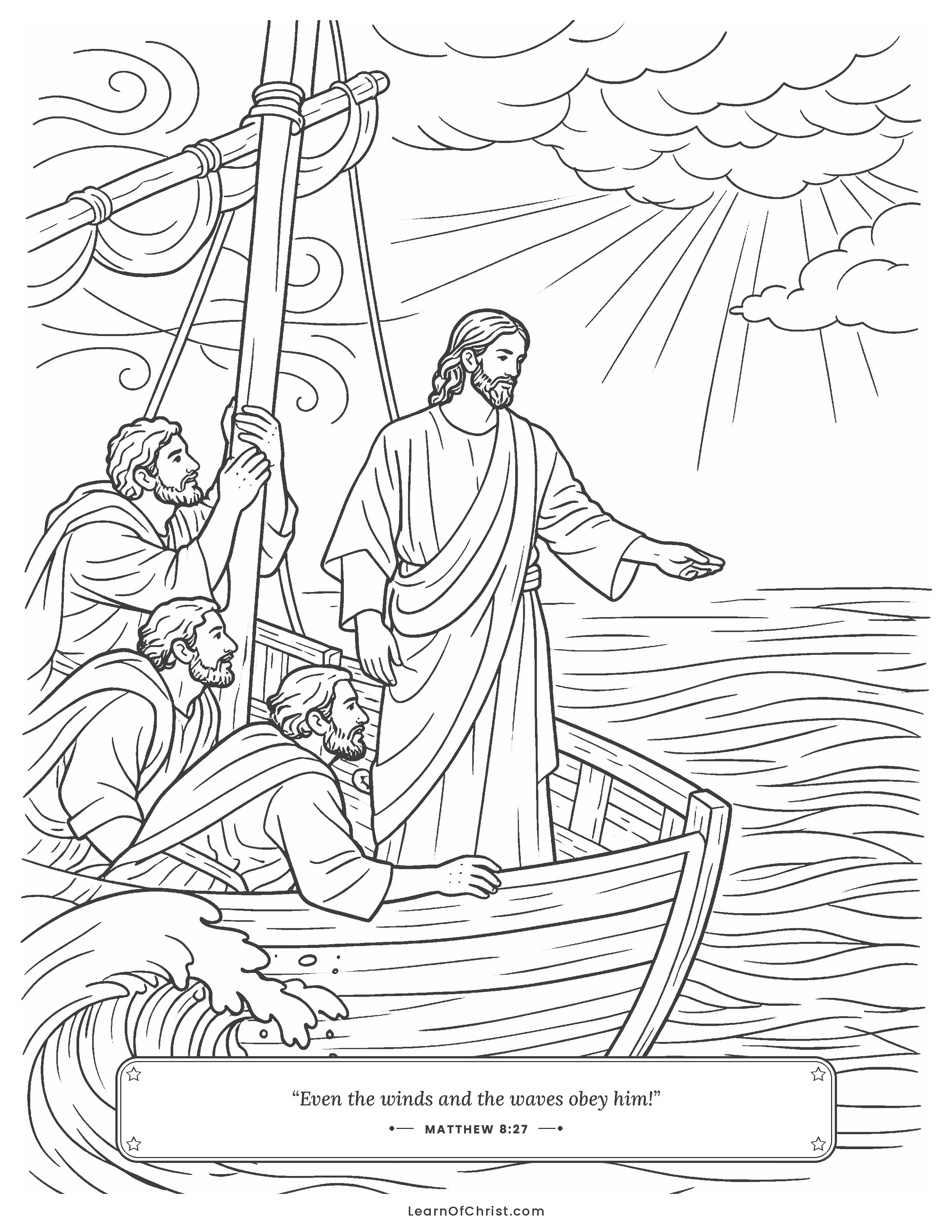 Matthew 8 coloring page - Jesus calms the storm on the lake