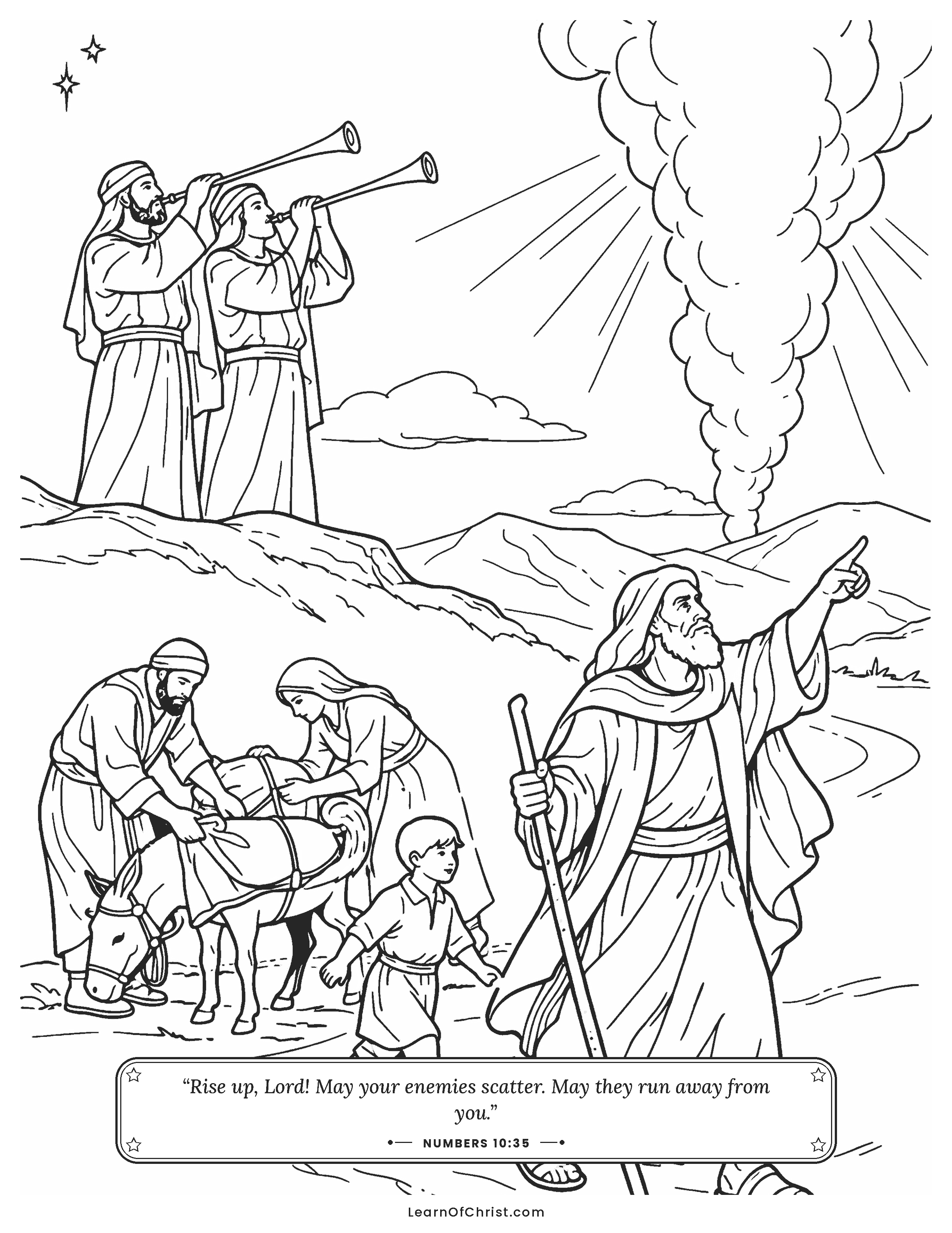 Numbers 10 coloring page - Silver trumpets call the camp to move
