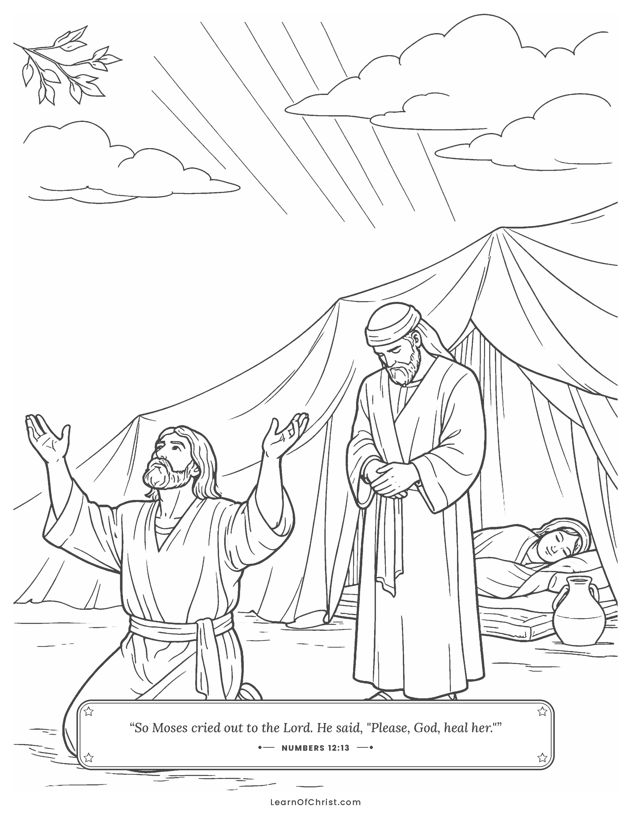 Numbers 12 coloring page - Moses prays for his sister Miriam