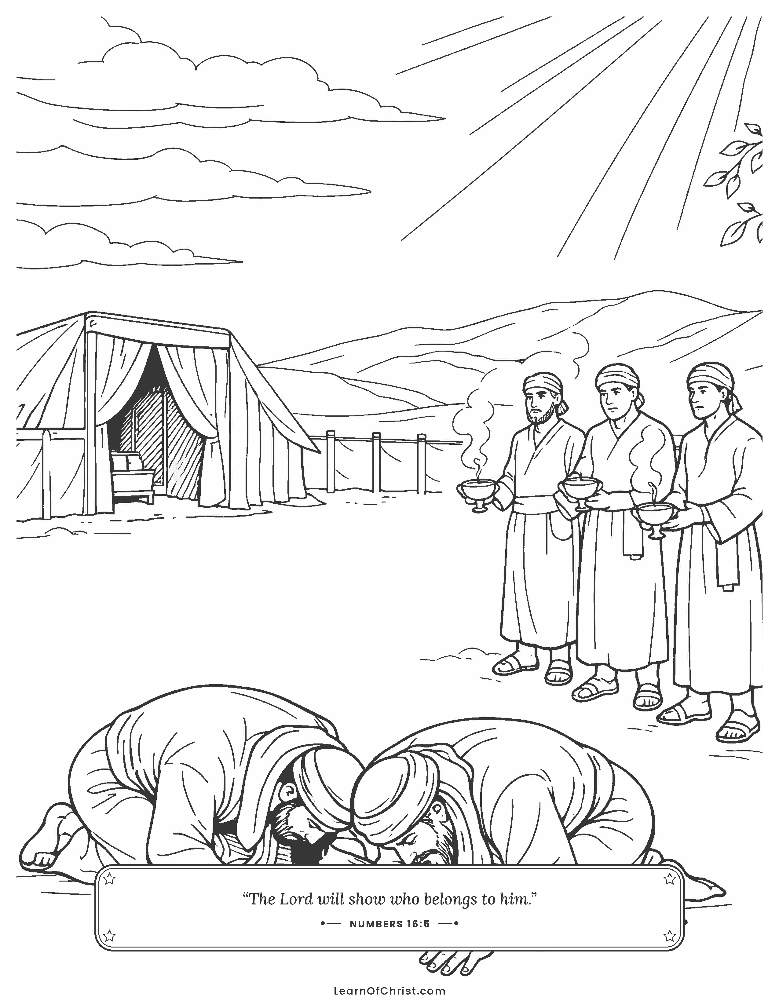 Numbers 16 coloring page - Moses and Aaron pray for the people