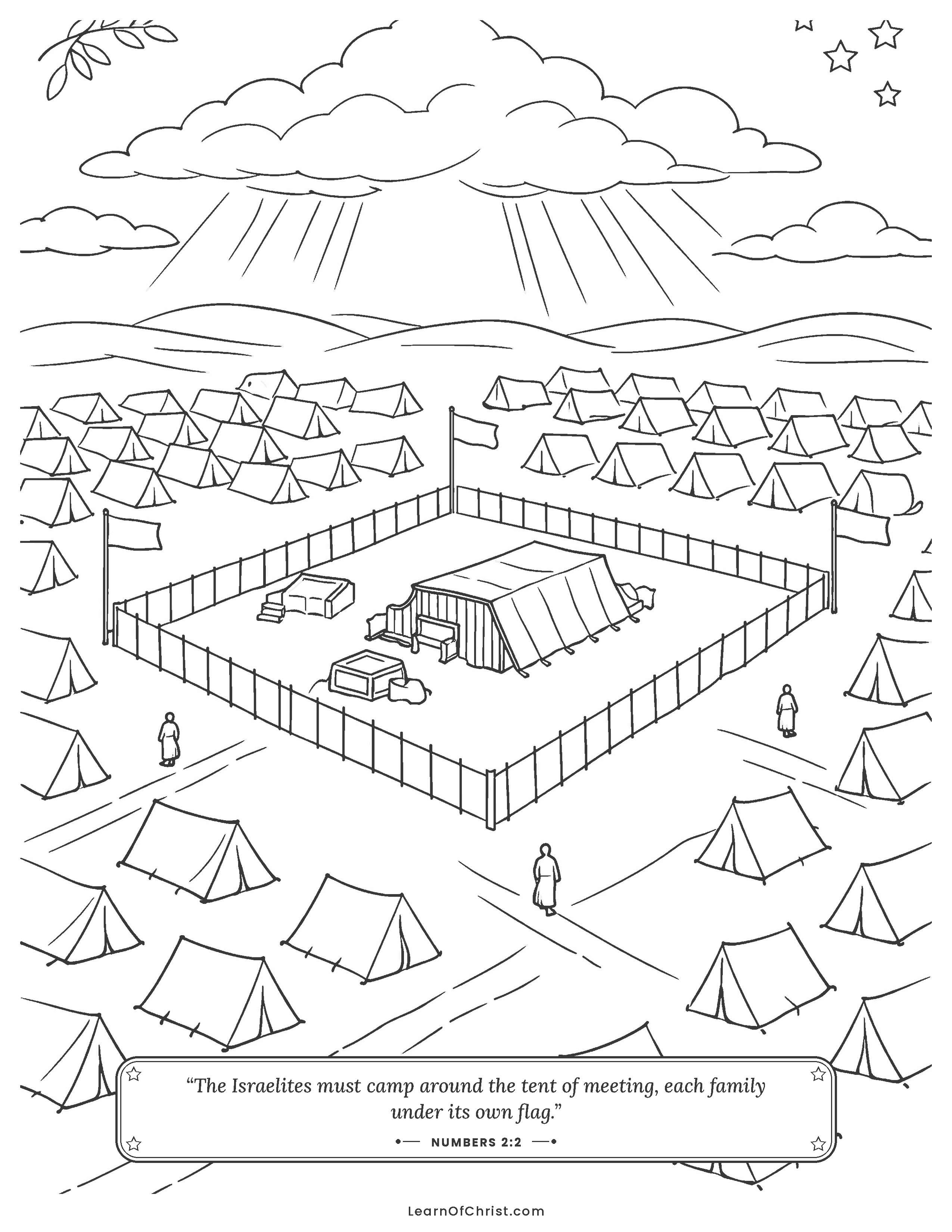 Numbers 2 coloring page - God's tent at the center of the camp
