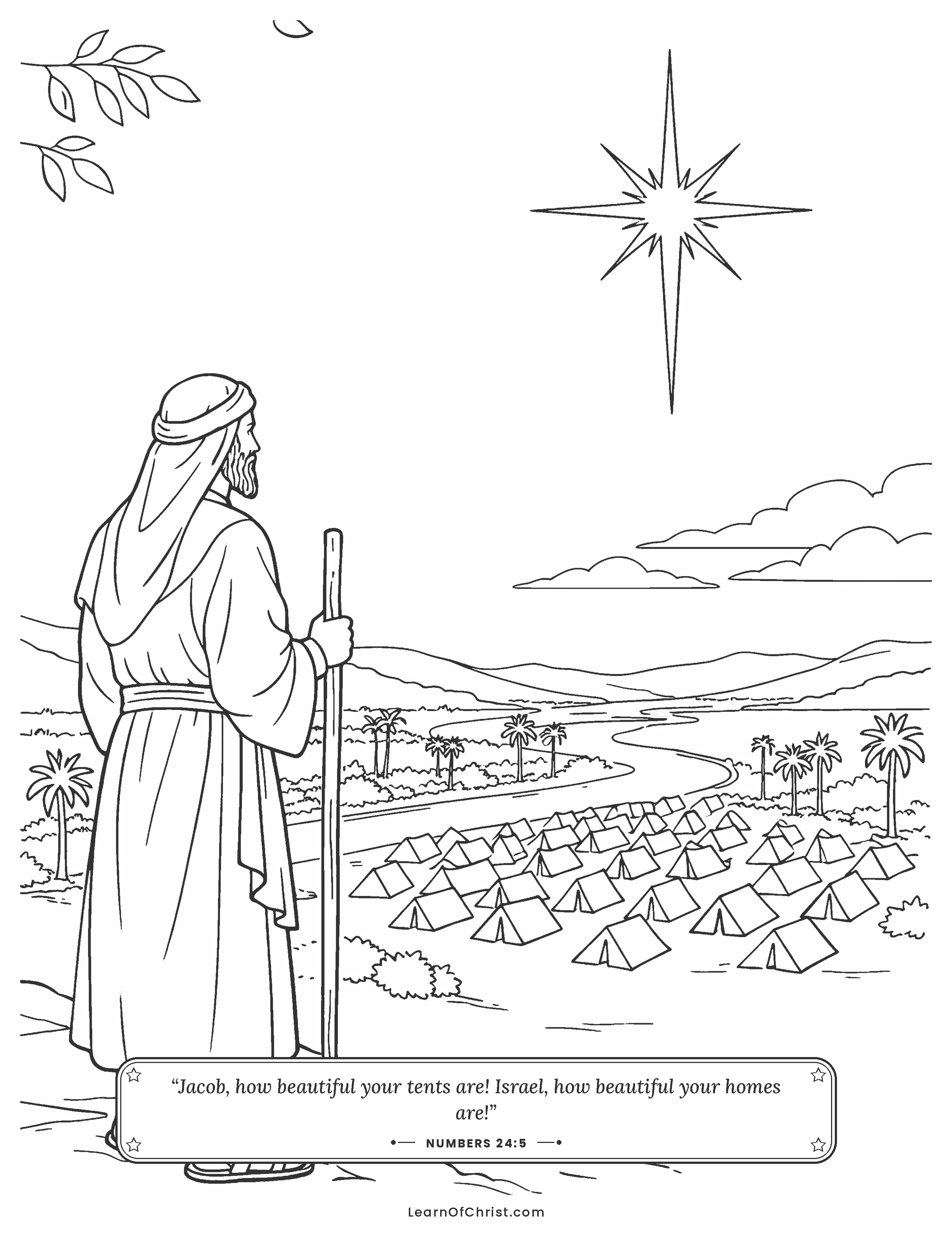 Numbers 24 coloring page - A bright star over the tents