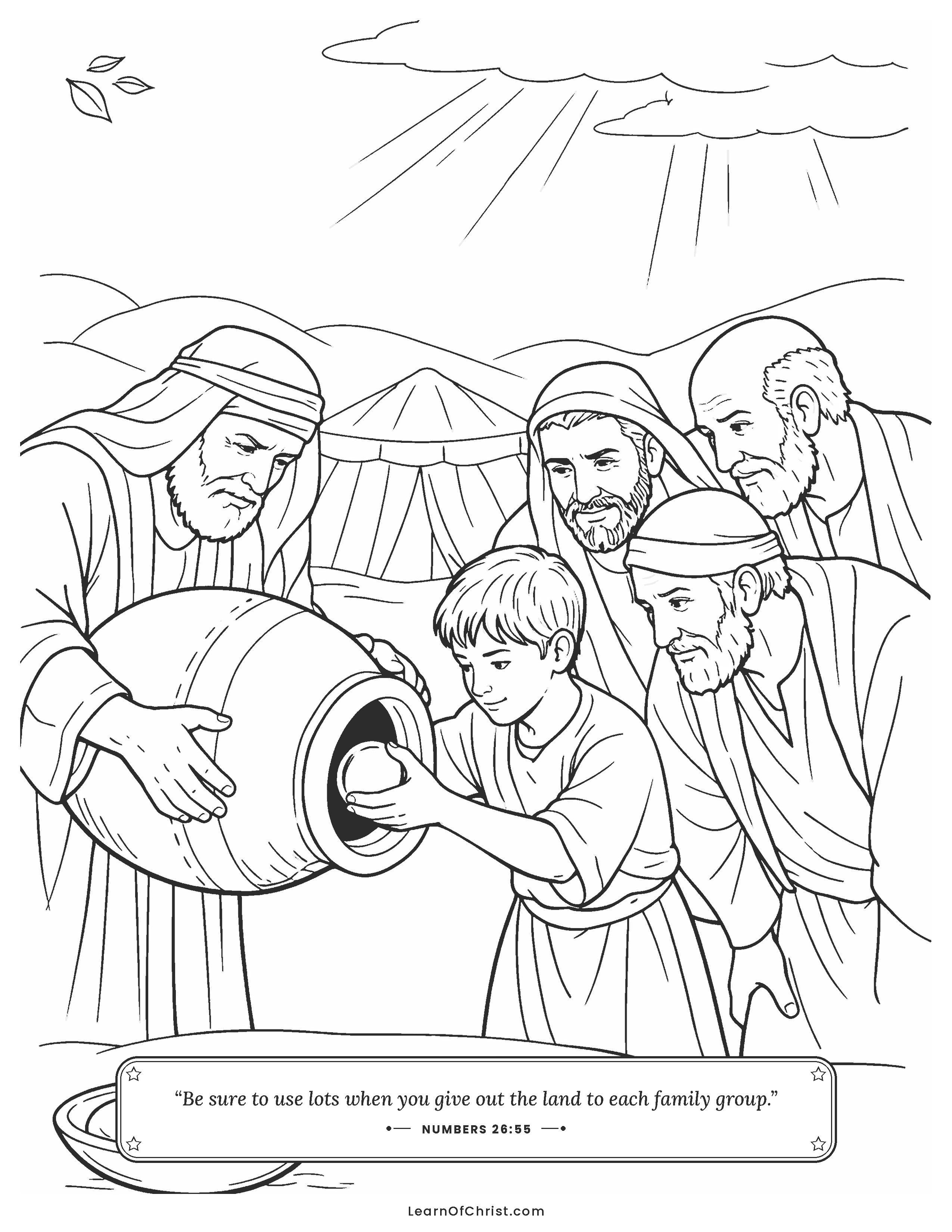 Numbers 26 coloring page - Drawing lots for the new land