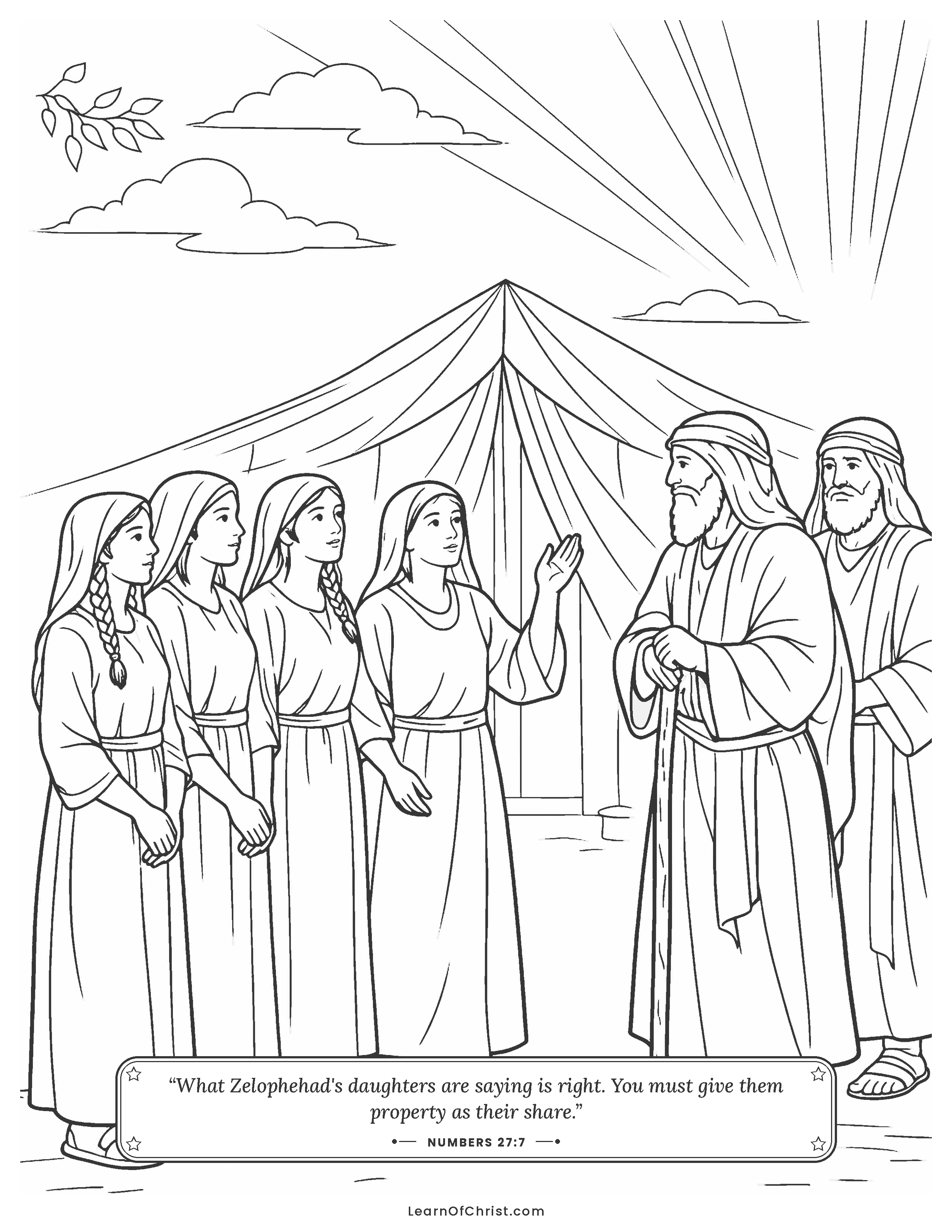 Numbers 27 coloring page - Five sisters bravely speak up