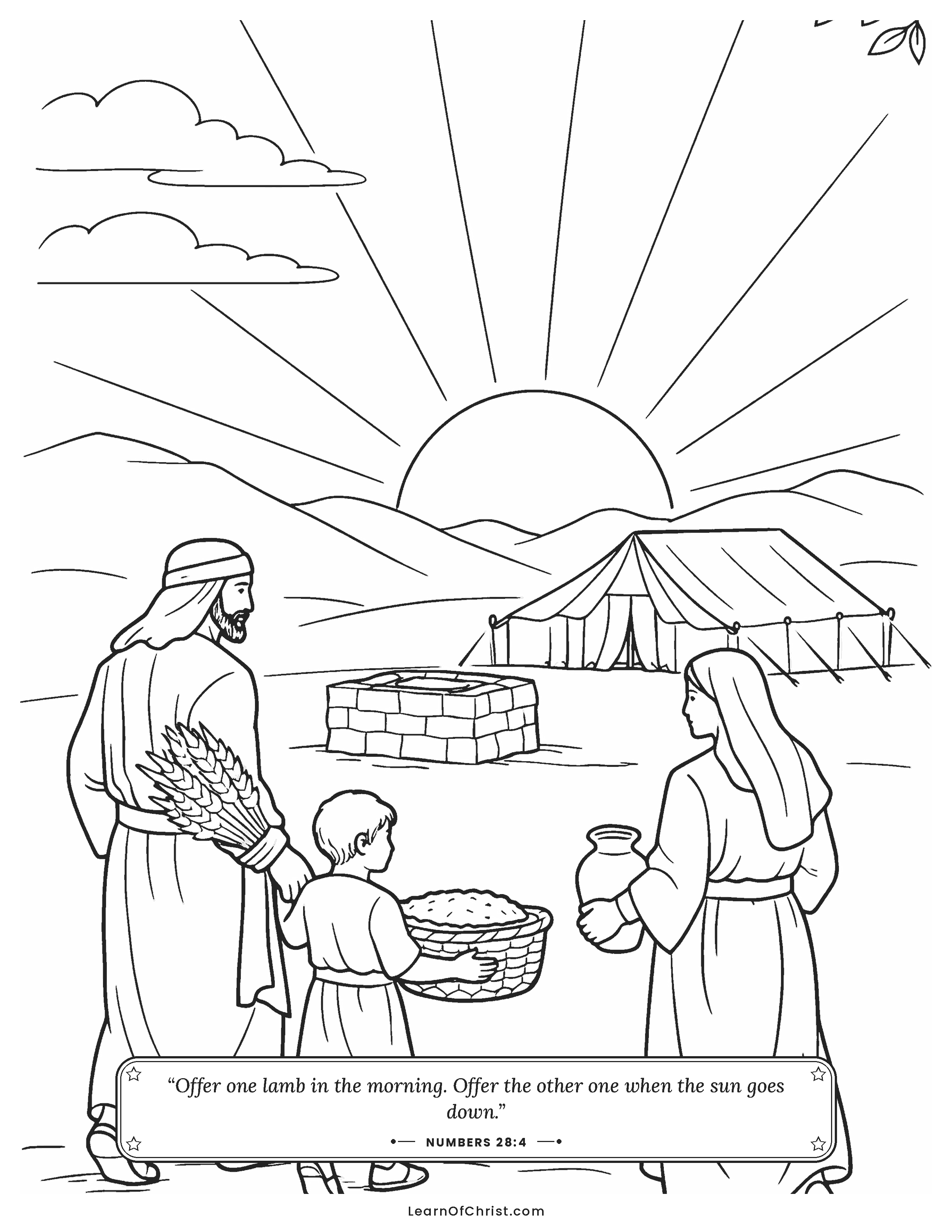 Numbers 28 coloring page - A morning gift at the holy tent