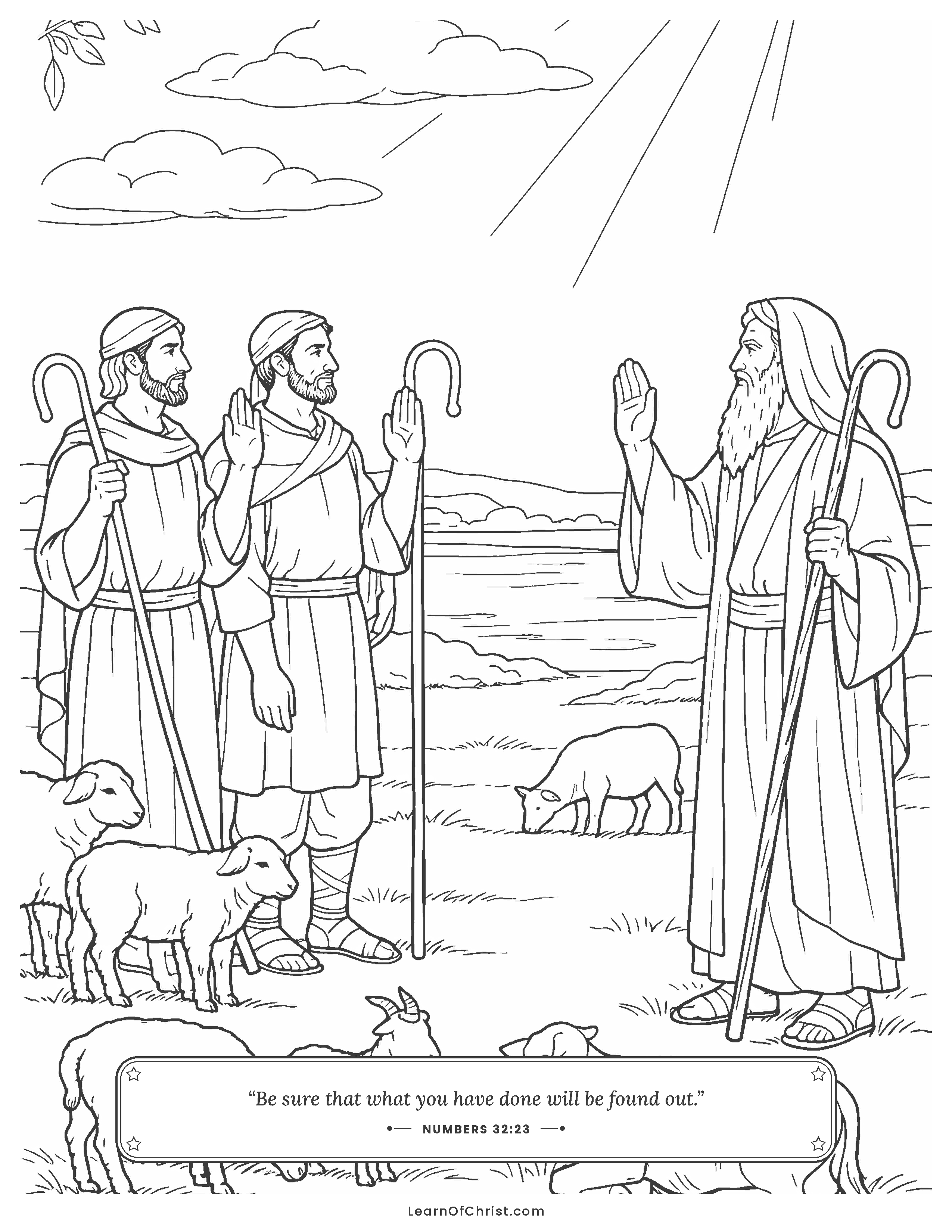 Numbers 32 coloring page - Shepherds promise to help their brothers