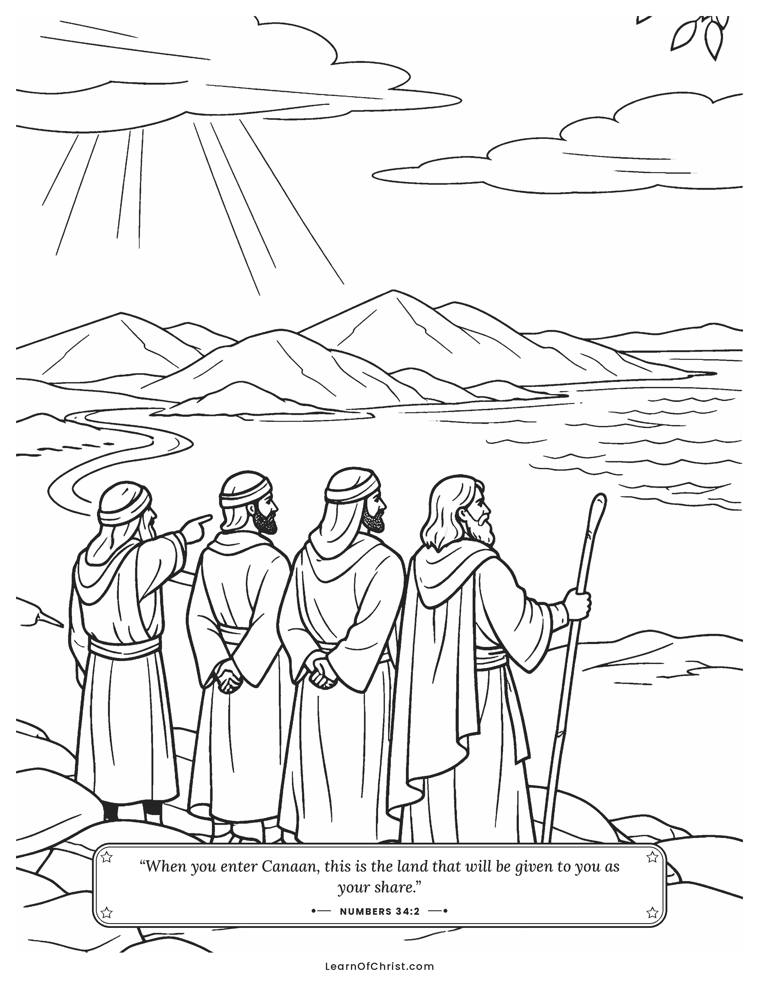Numbers 34 coloring page - Leaders look out over the new land
