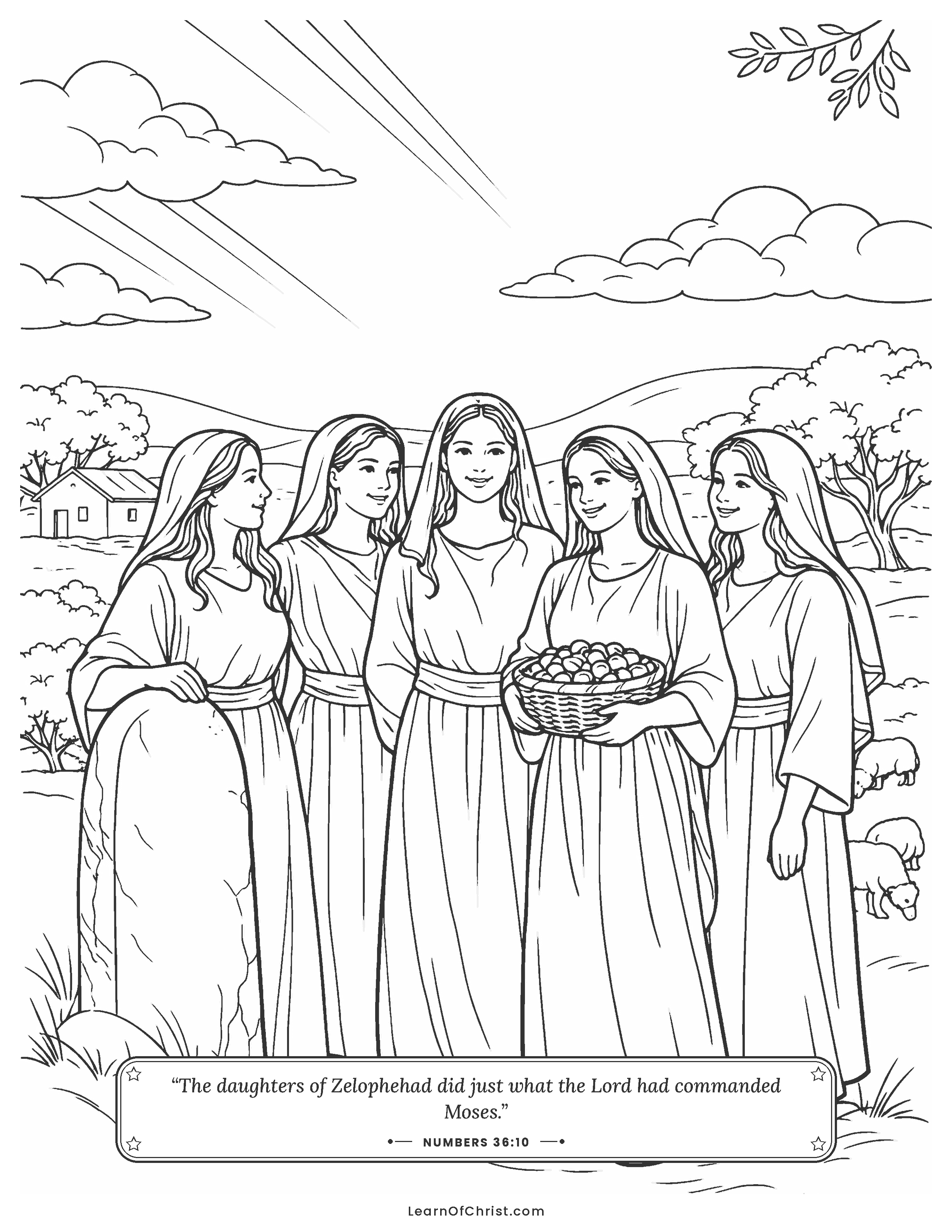 Numbers 36 coloring page - Five sisters keep their family land
