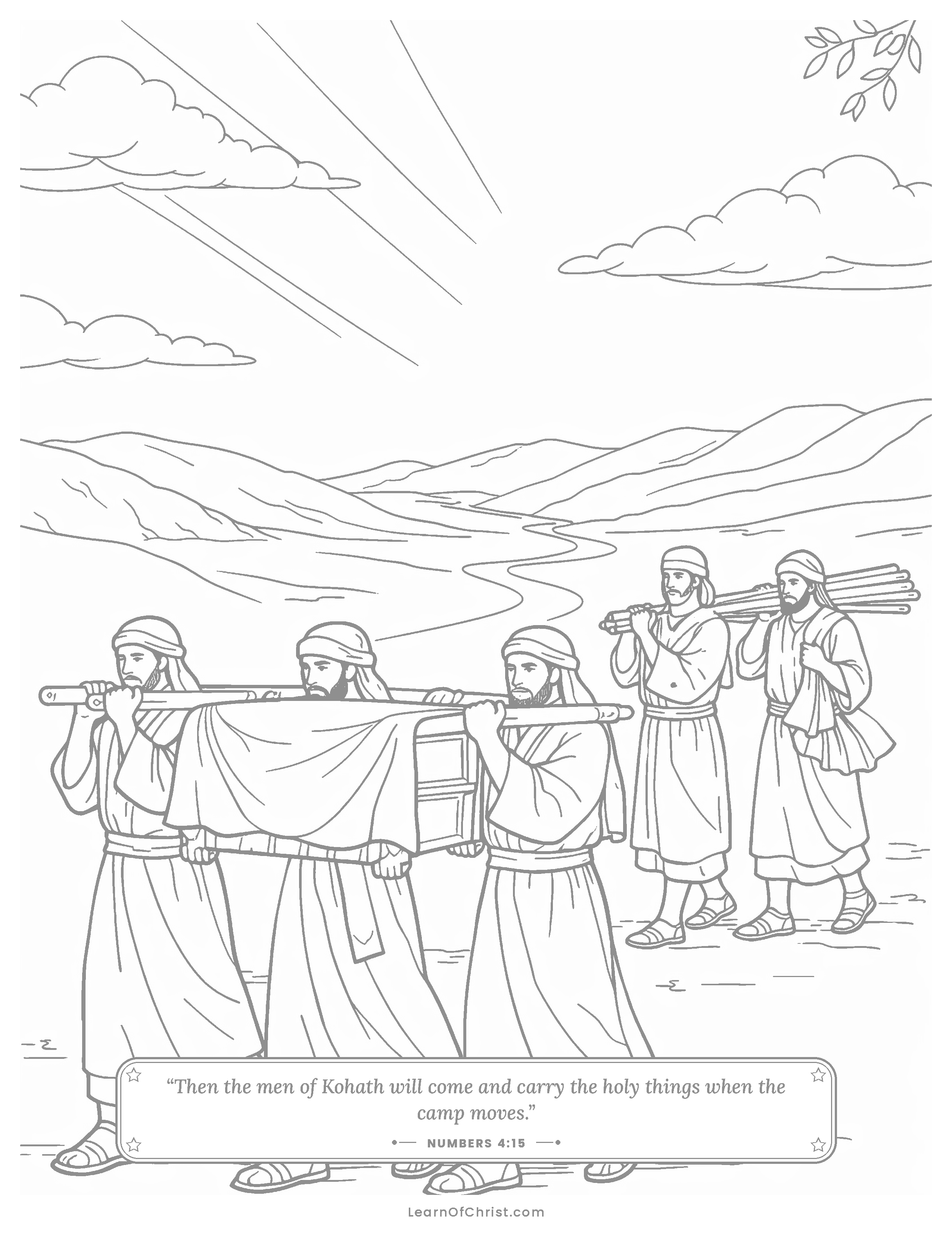 Numbers 4 coloring page - Carrying God's tent across the desert