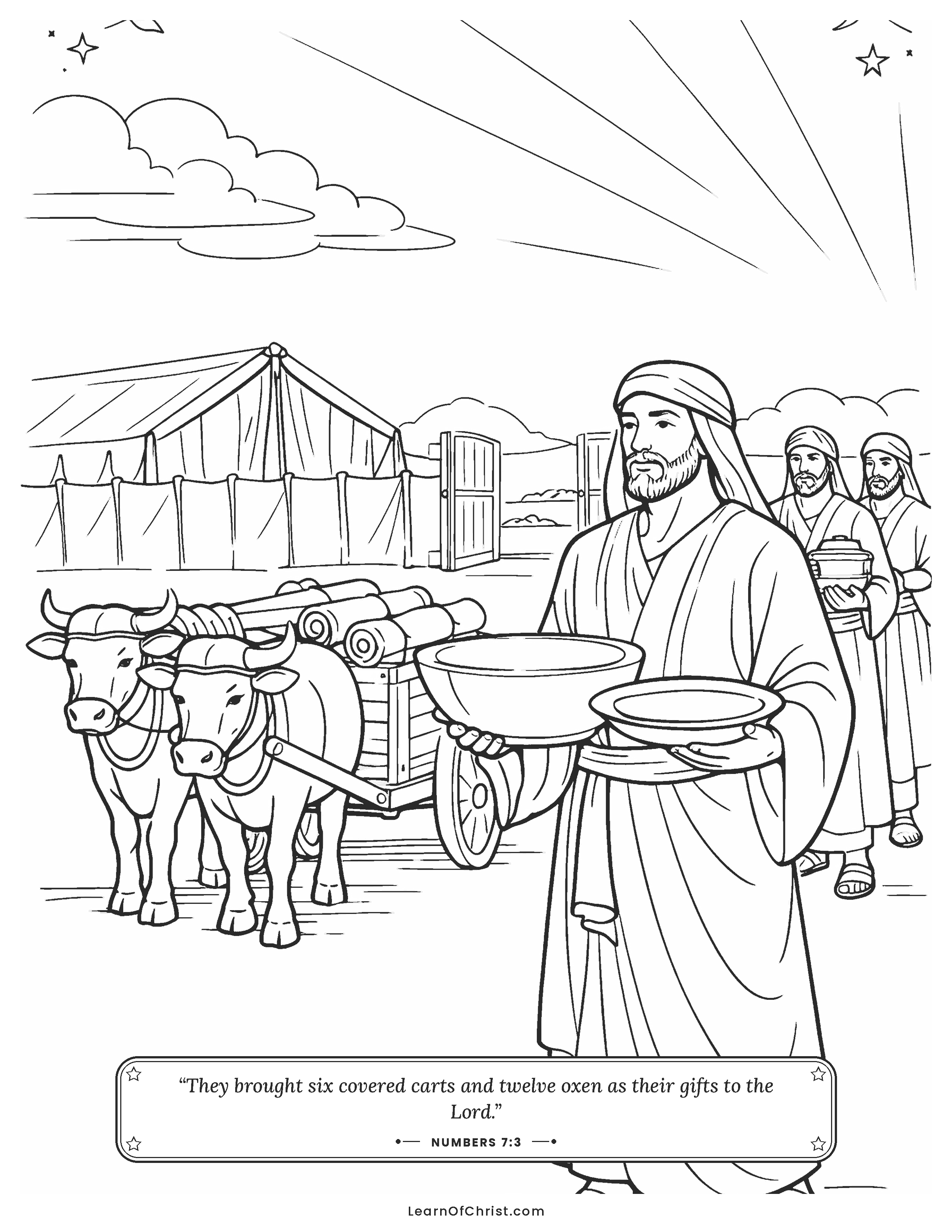 Numbers 7 coloring page - Twelve leaders bring their gifts