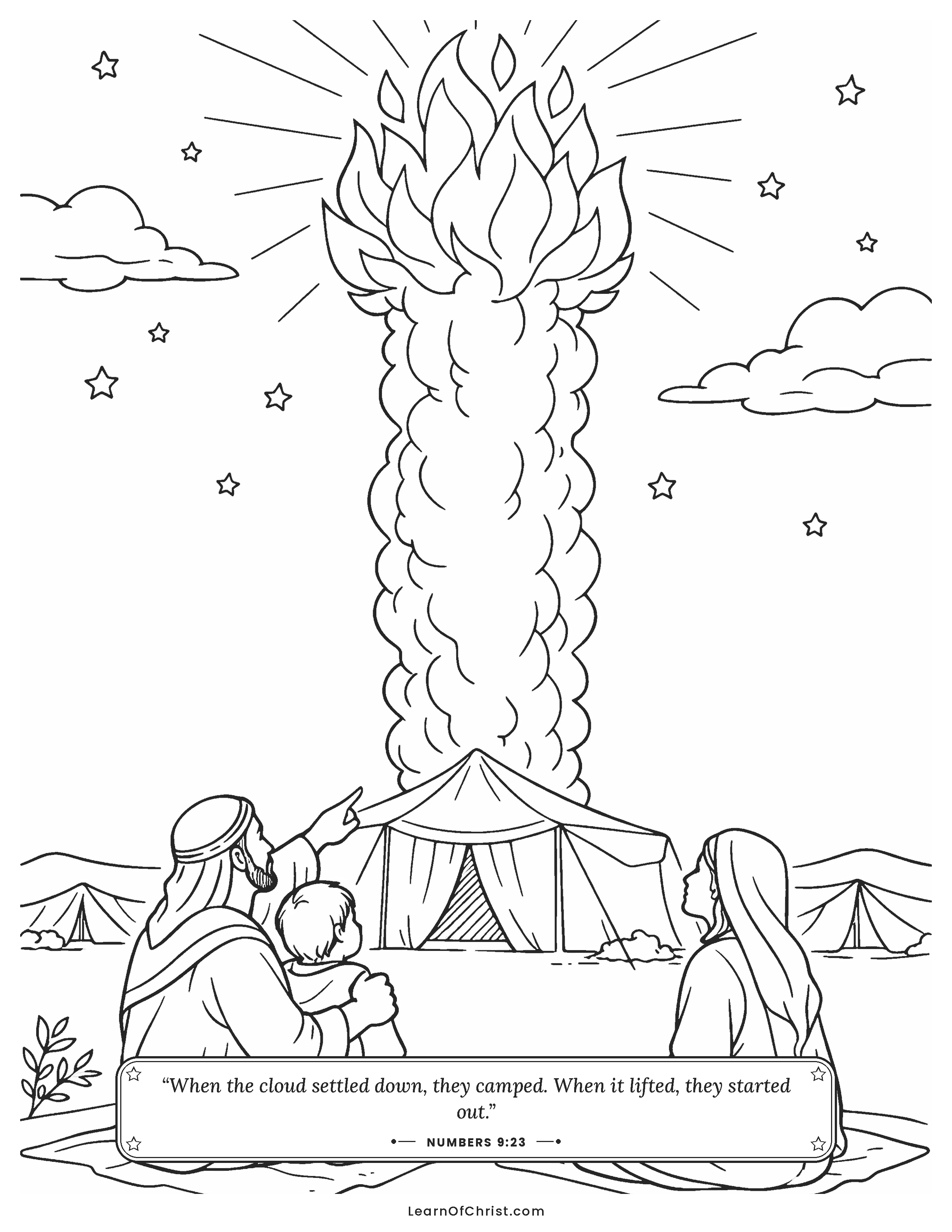 Numbers 9 coloring page - The pillar of fire over the tent