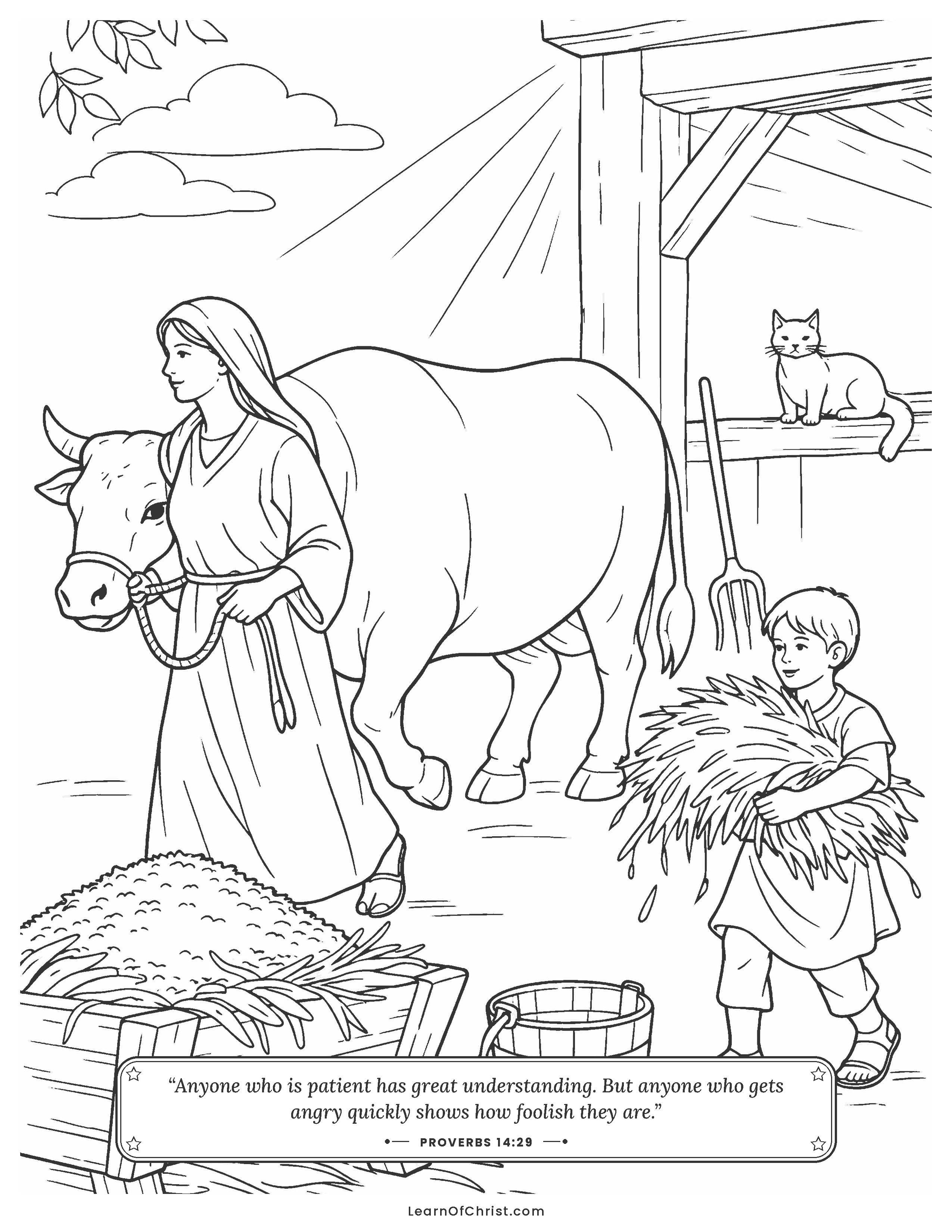 Proverbs 14 coloring page - A strong ox and a full manger