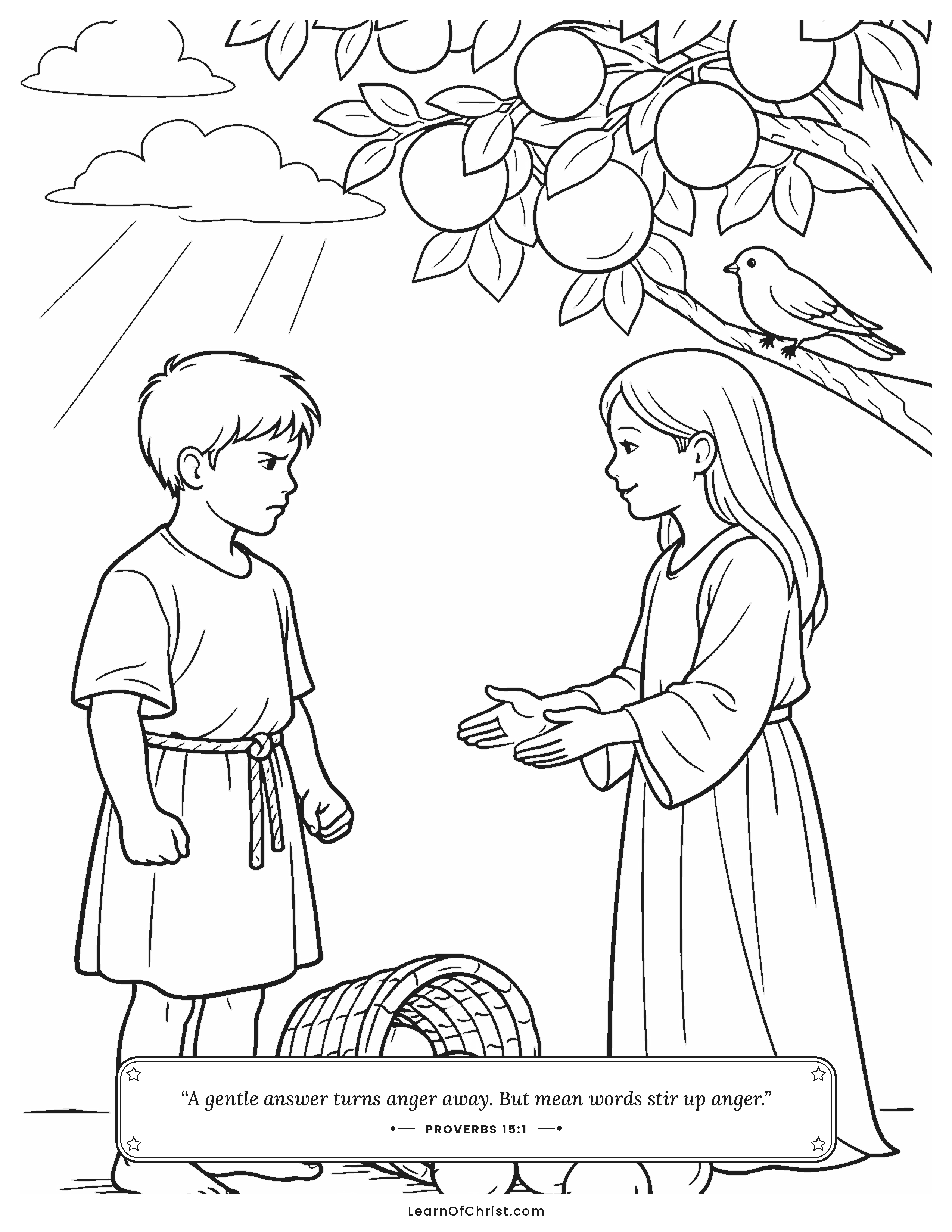 Proverbs 15 coloring page - A gentle answer cools an angry moment