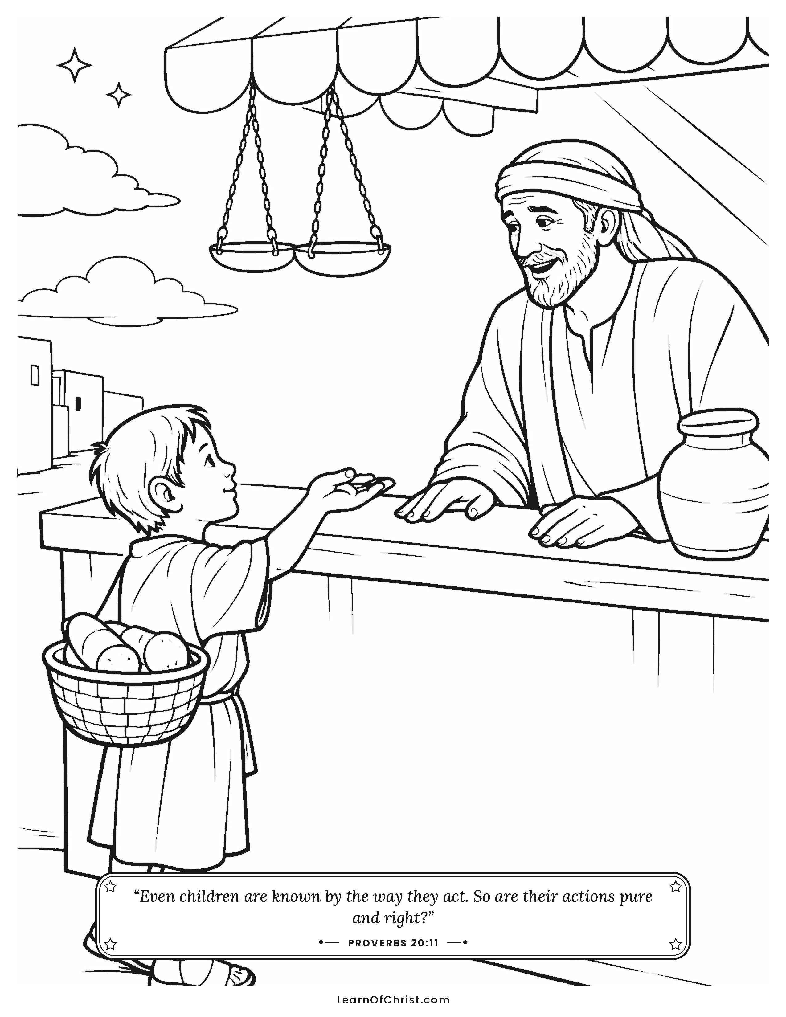 Proverbs 20 coloring page - Returning the extra coins honestly