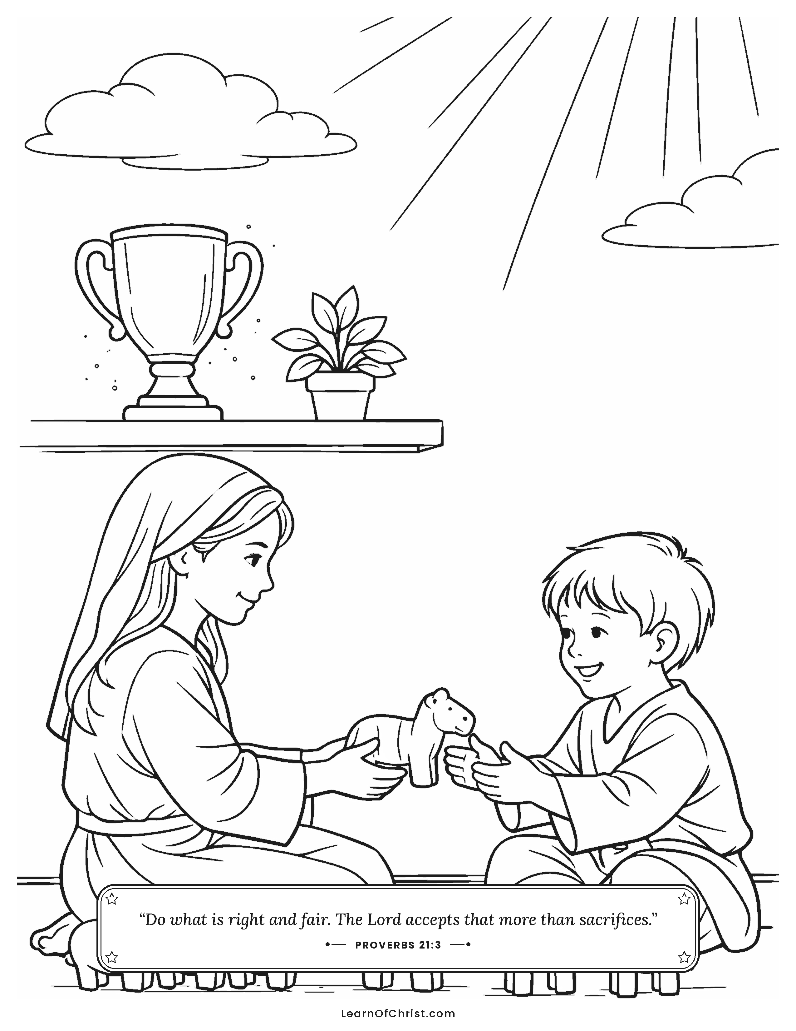 Proverbs 21 coloring page - Sharing toys instead of showing off