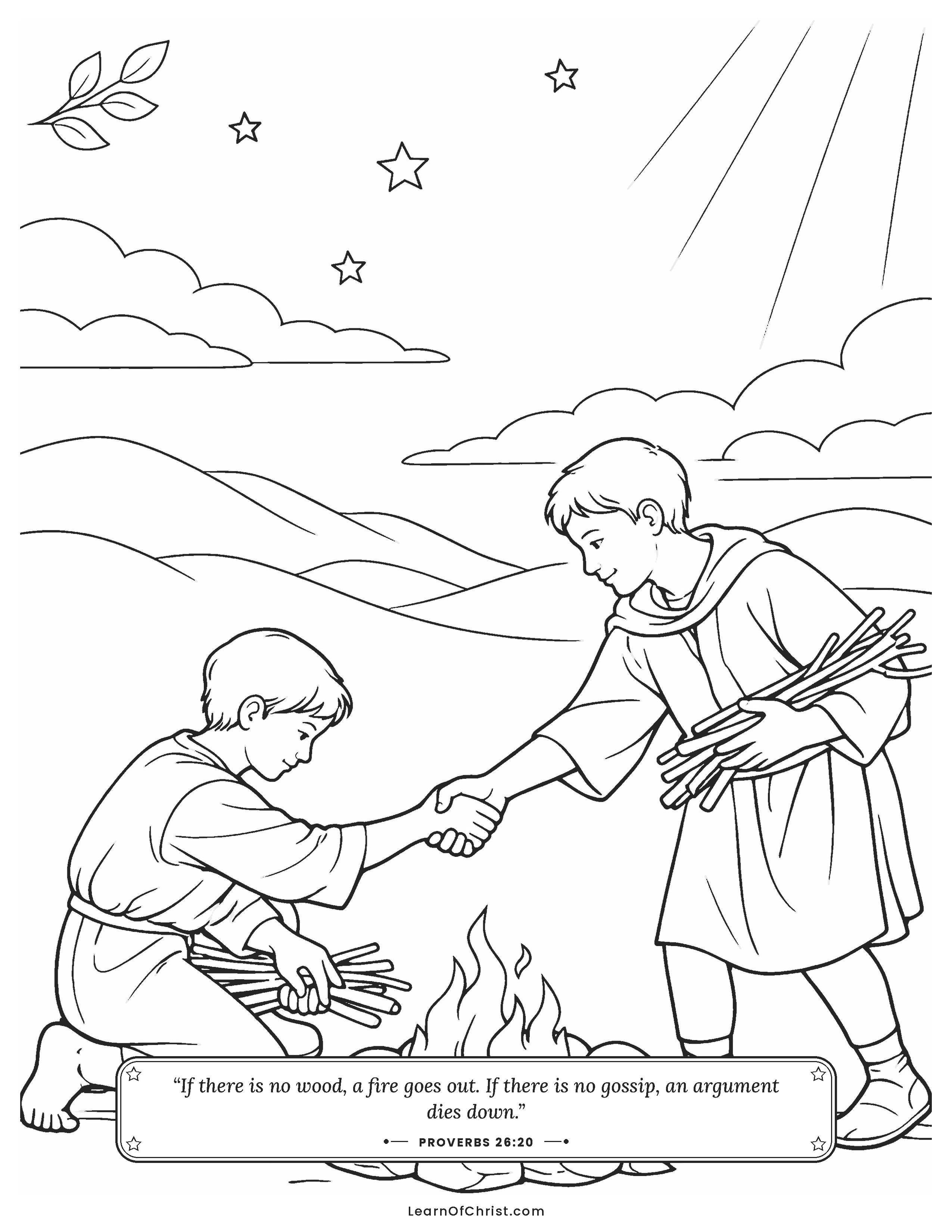 Proverbs 26 coloring page - Taking the sticks away from a fight