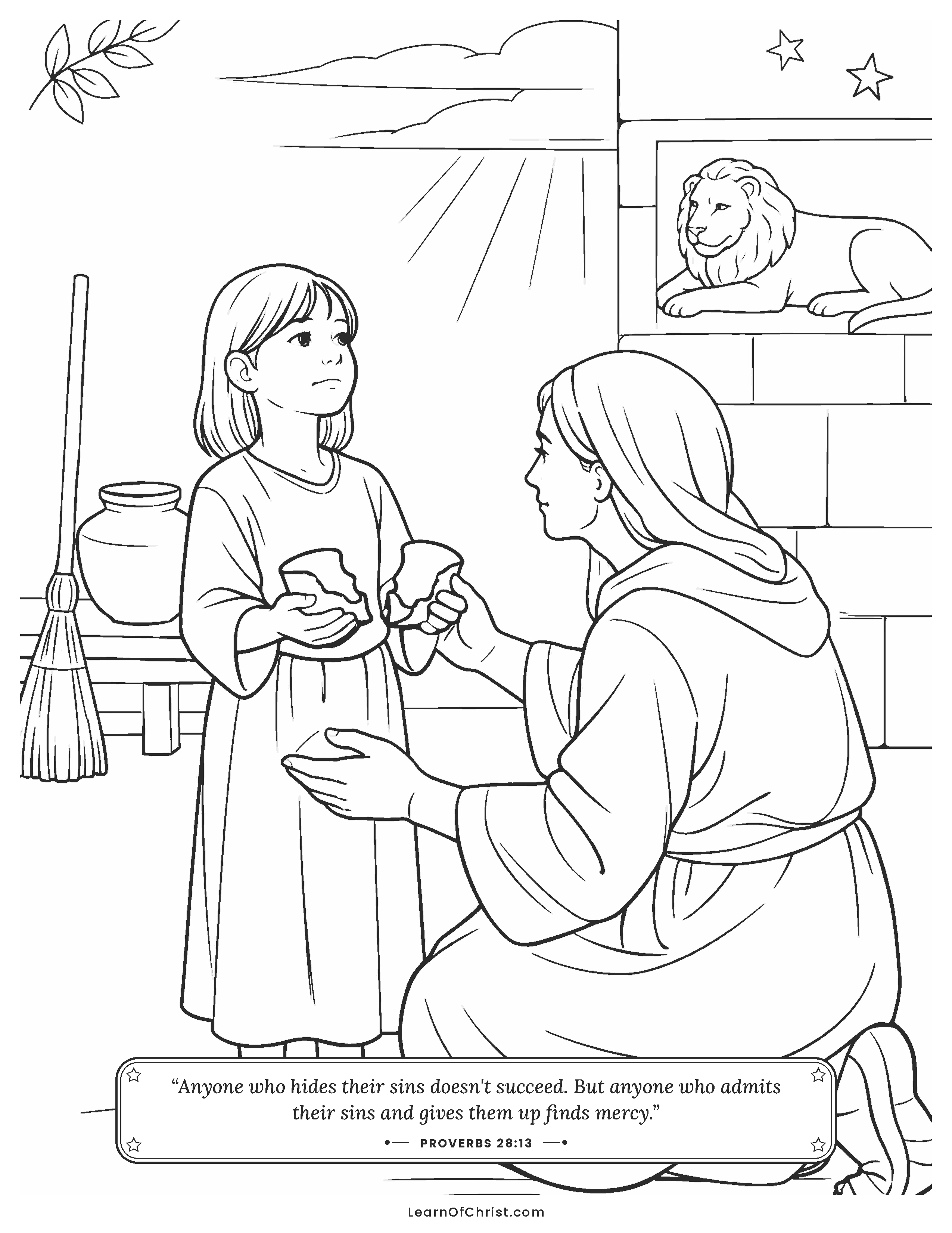 Proverbs 28 coloring page - Telling the truth about a broken jar