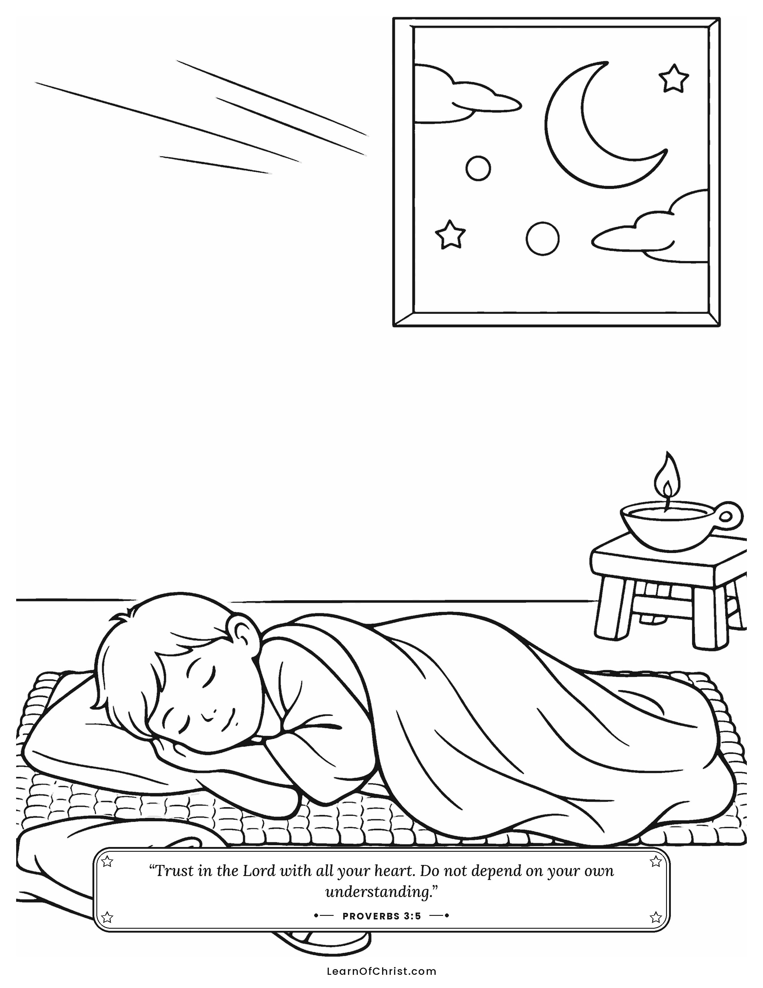 Proverbs 3 coloring page - Sweet sleep at the end of the day