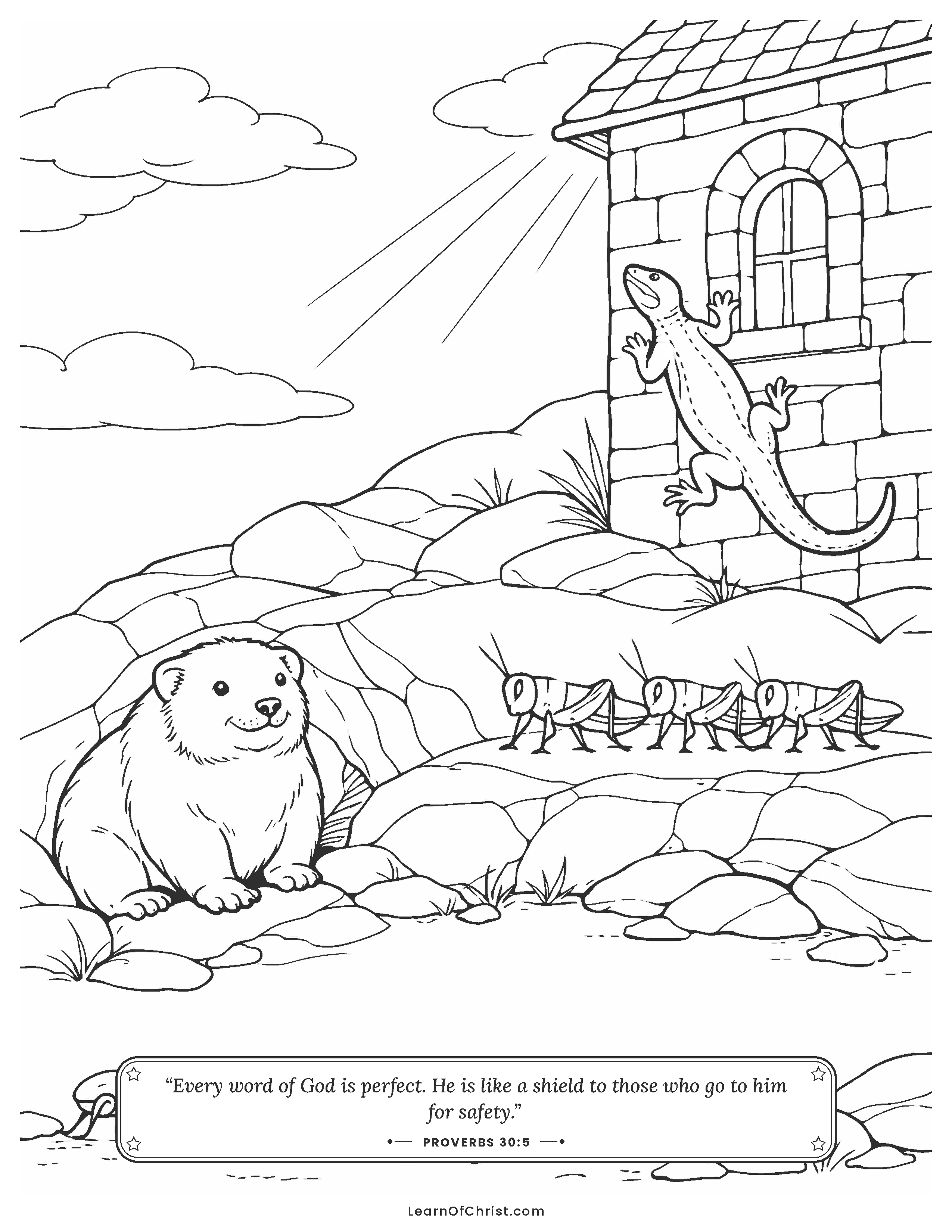 Proverbs 30 coloring page - Four small but very wise creatures