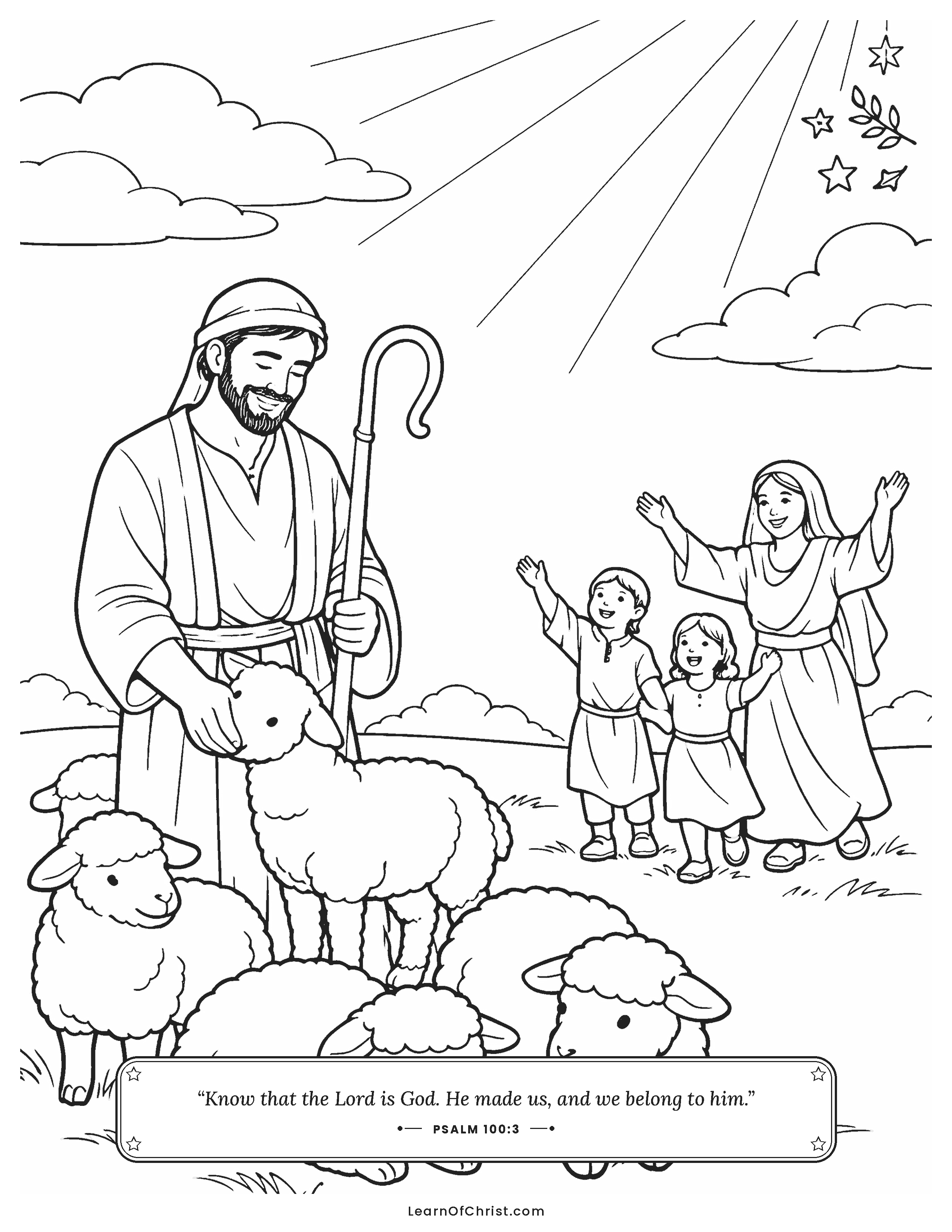 Psalms 100 coloring page - The shepherd knows every sheep