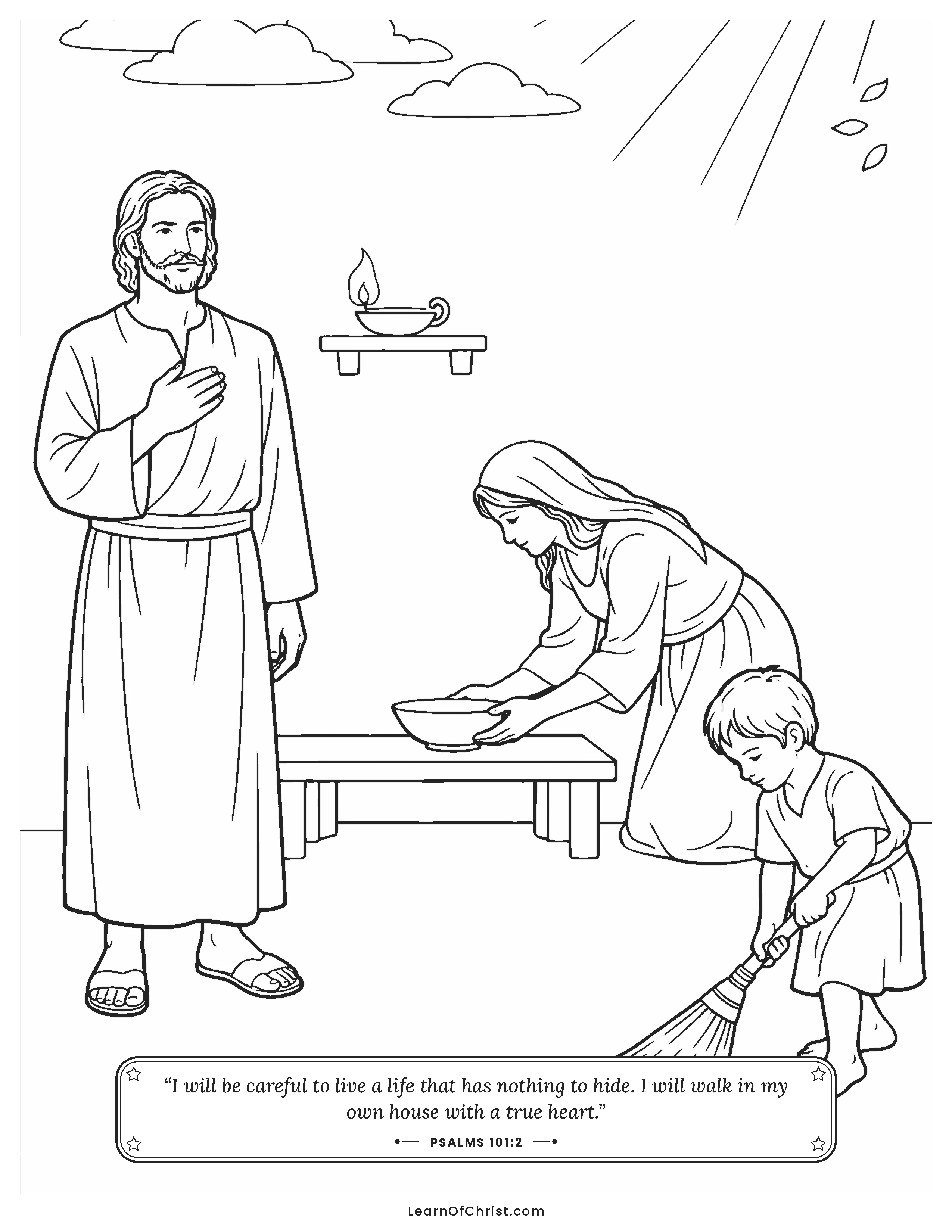 Psalms 101 coloring page - A true heart begins at home
