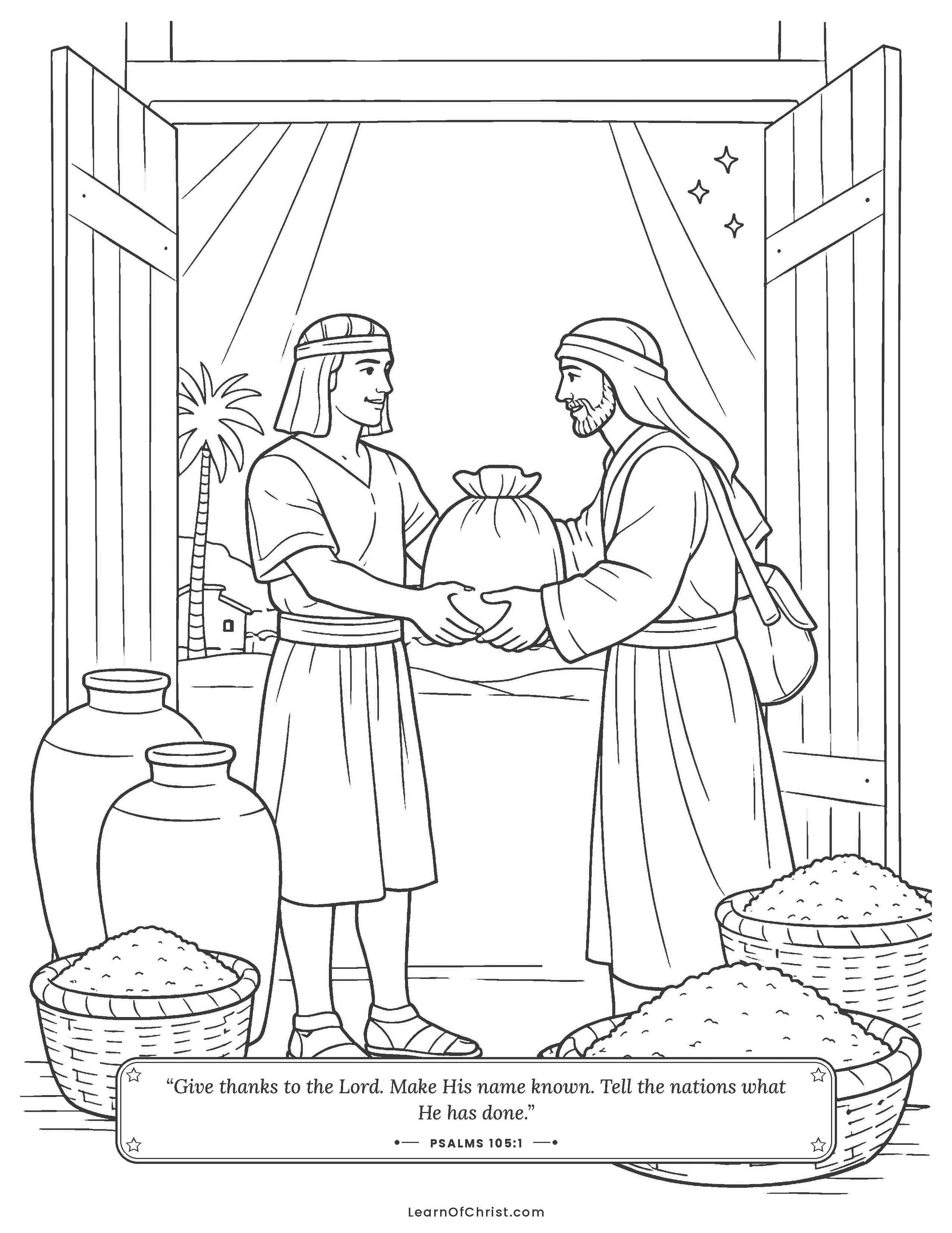 Psalms 105 coloring page - Joseph opens the storehouse doors