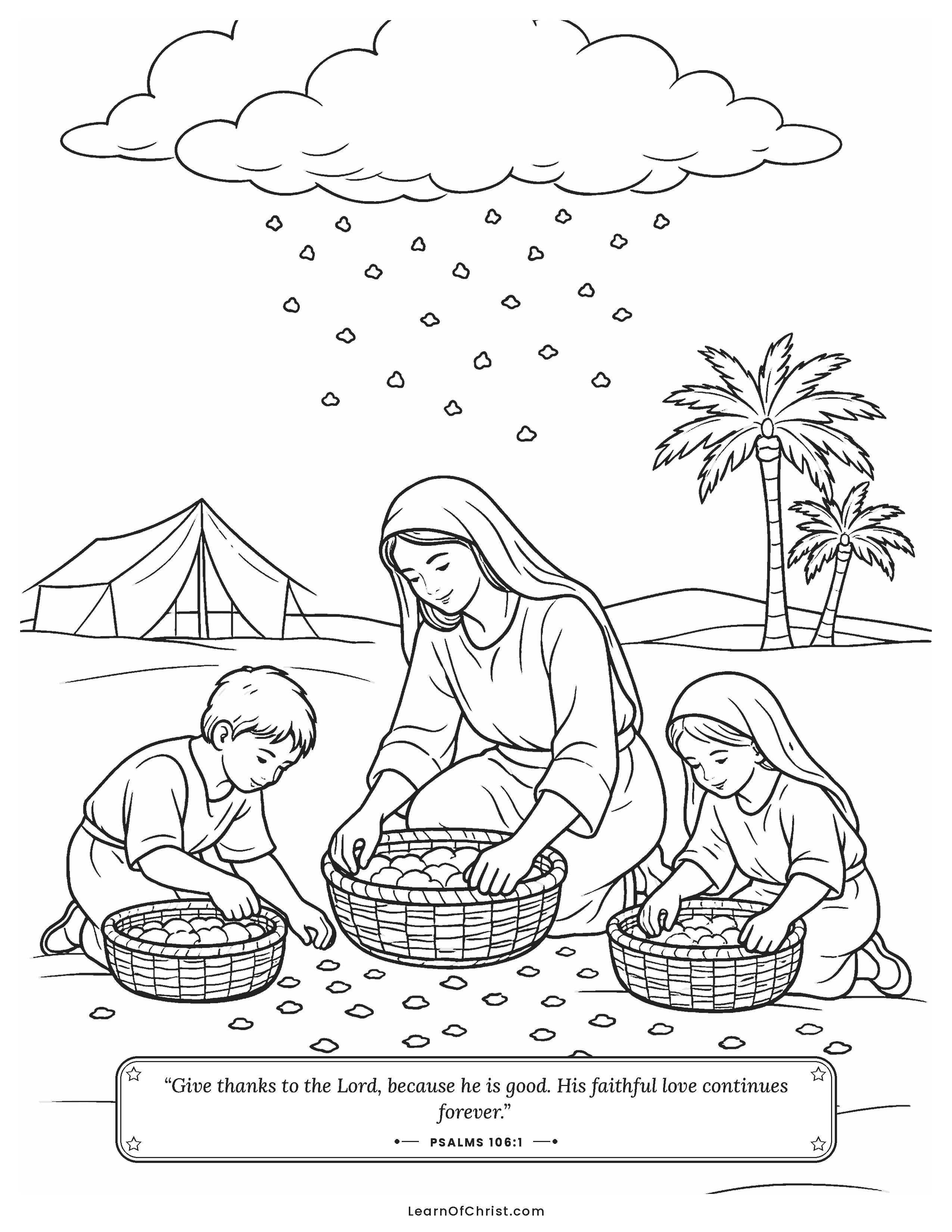 Psalms 106 coloring page - Gathering bread from heaven