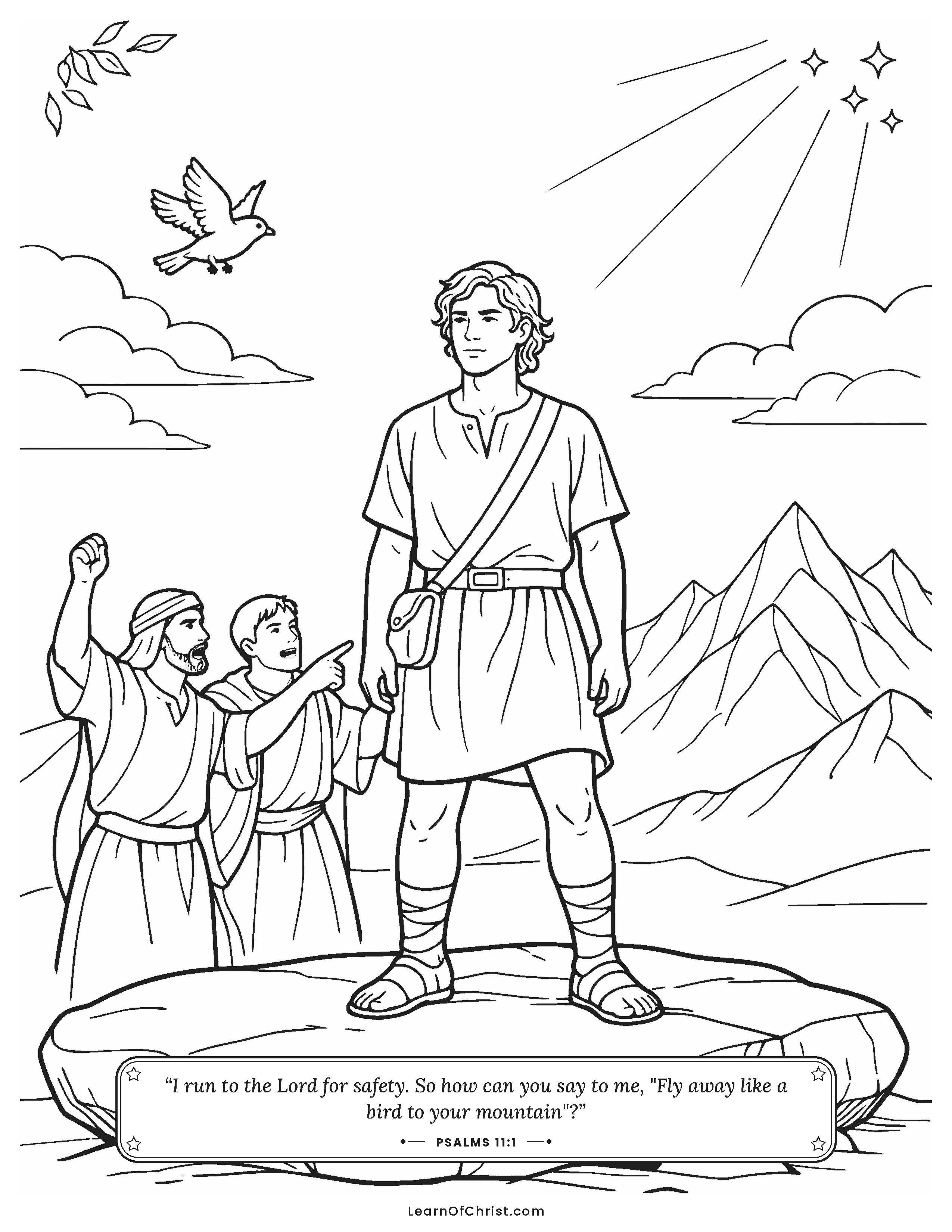 Psalms 11 coloring page - David refuses to fly away afraid