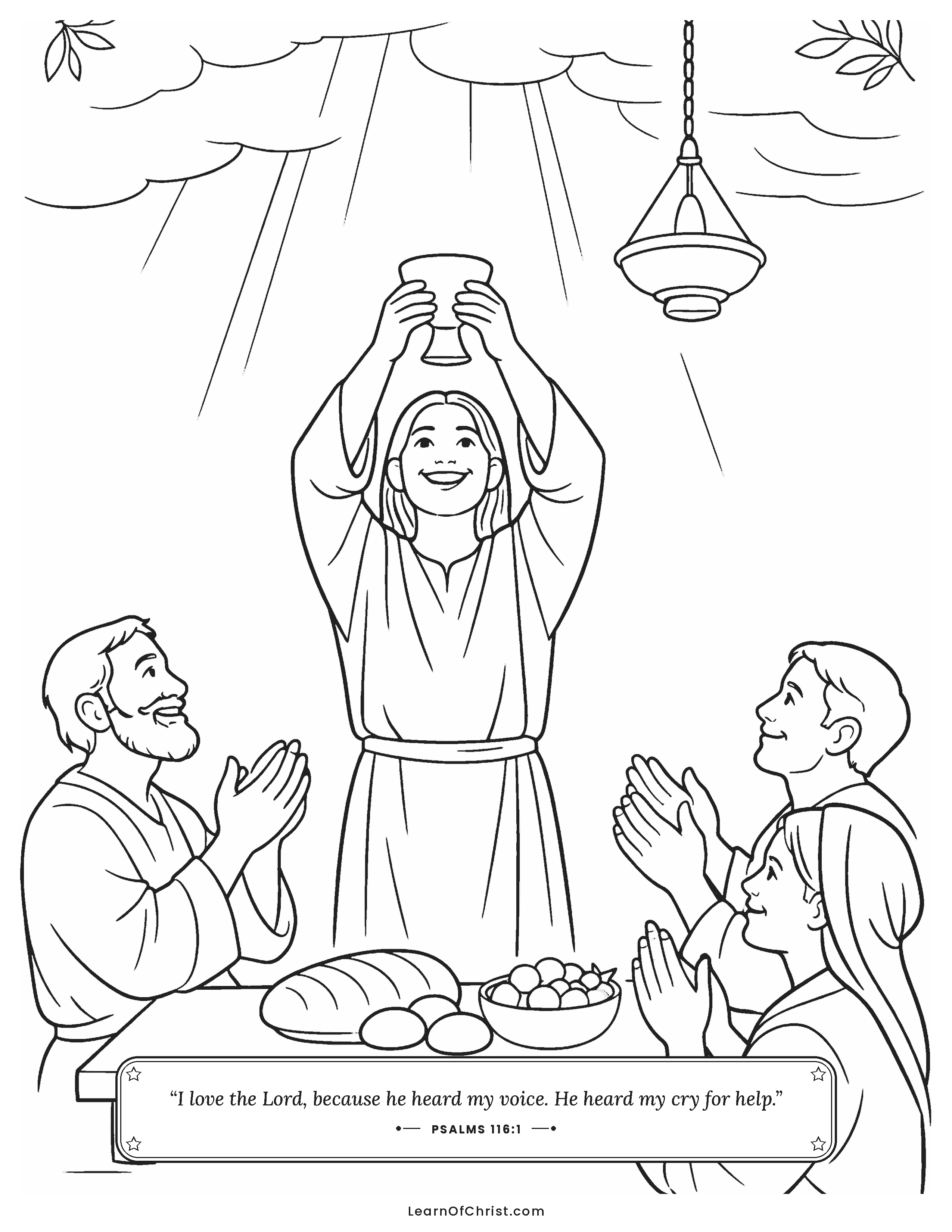 Psalms 116 coloring page - Lifting the cup to say thank you