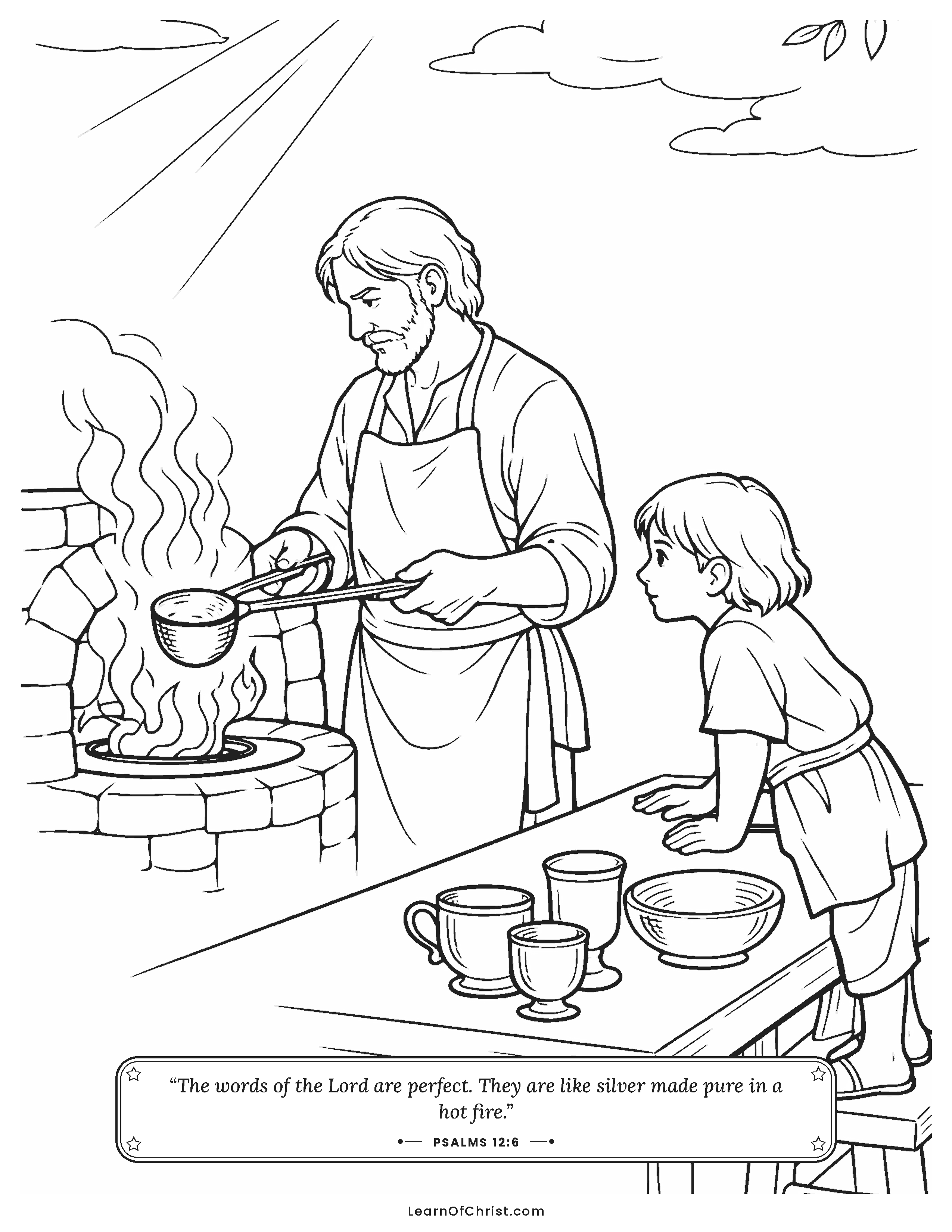 Psalms 12 coloring page - Silver made pure in the fire