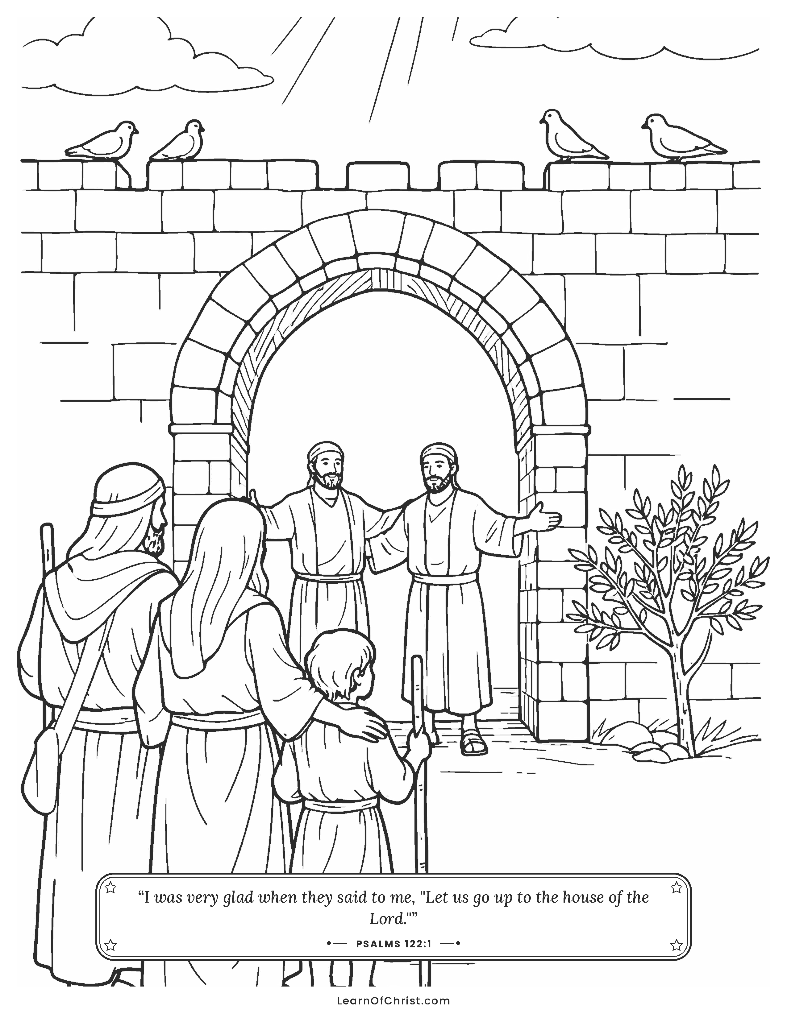 Psalms 122 coloring page - Welcomed at the city gate