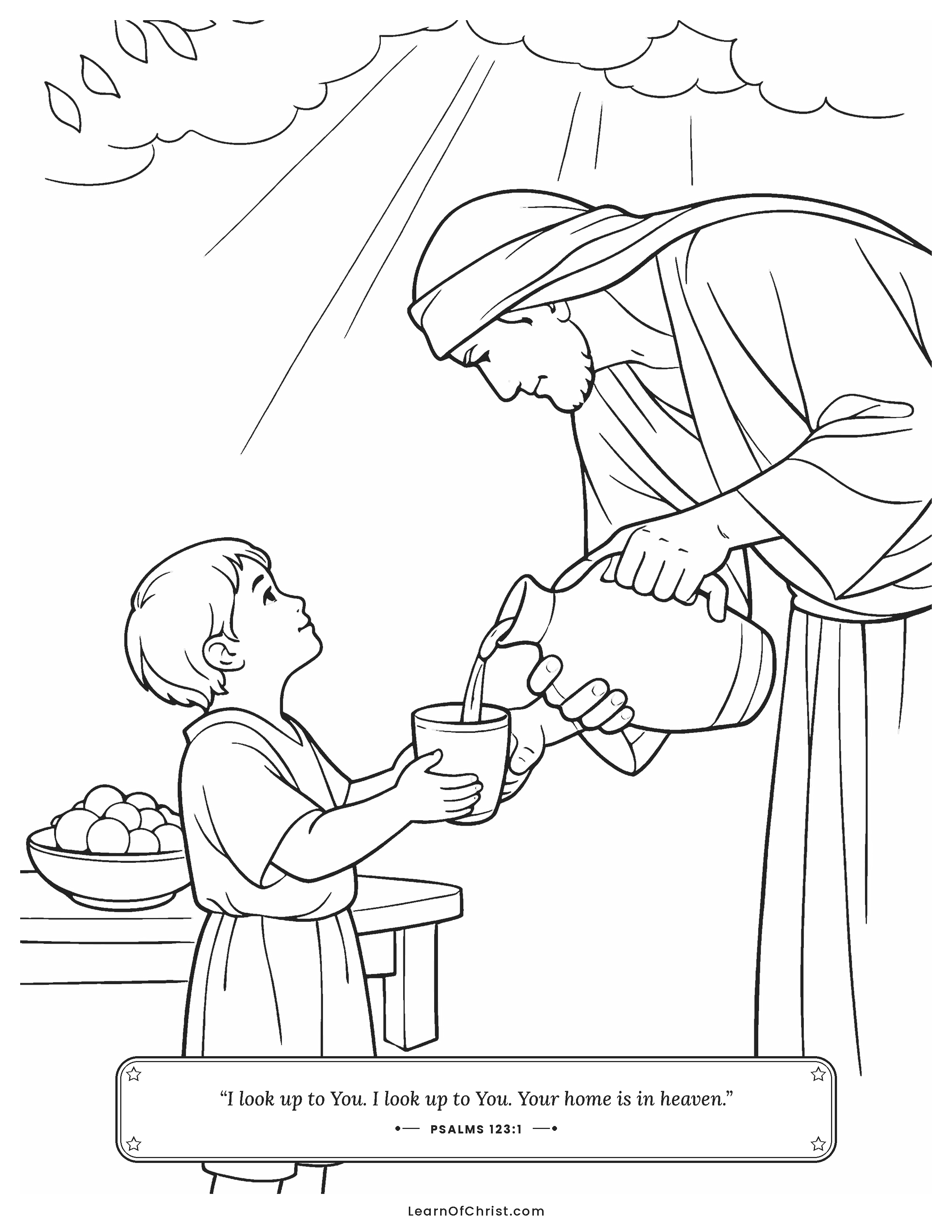 Psalms 123 coloring page - Watching a parent's kind hands