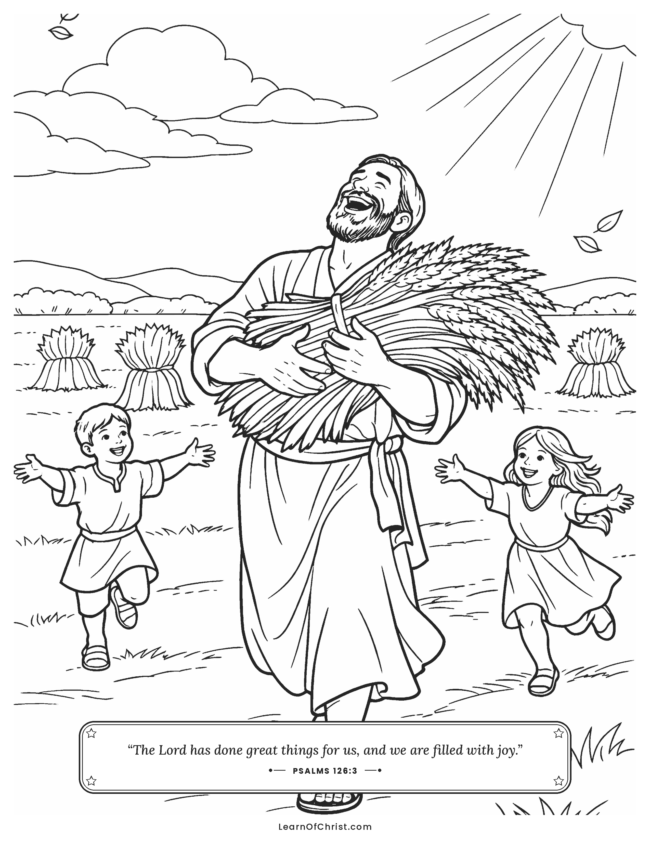 Psalms 126 coloring page - Carrying home the golden sheaves