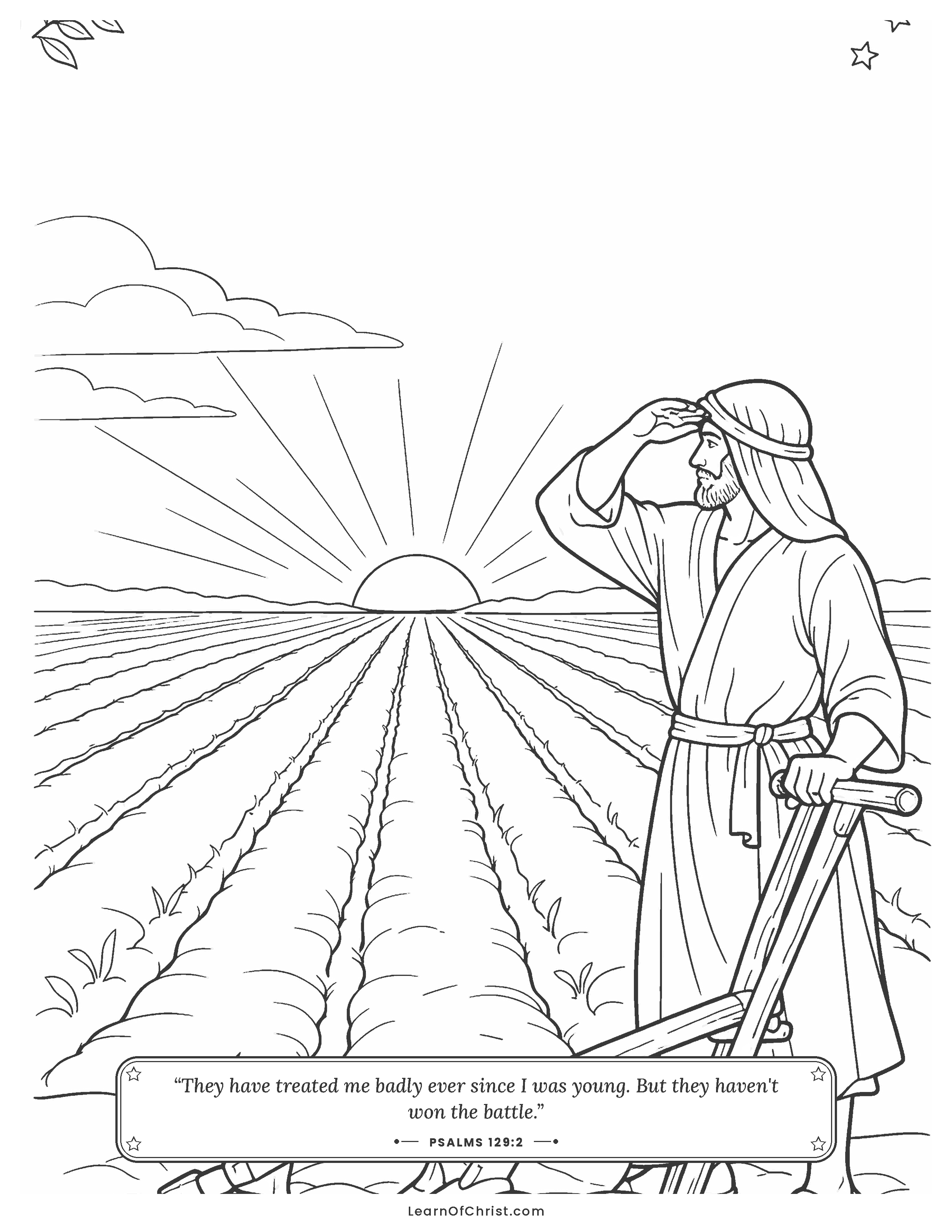 Psalms 129 coloring page - Standing up again after the hard rows