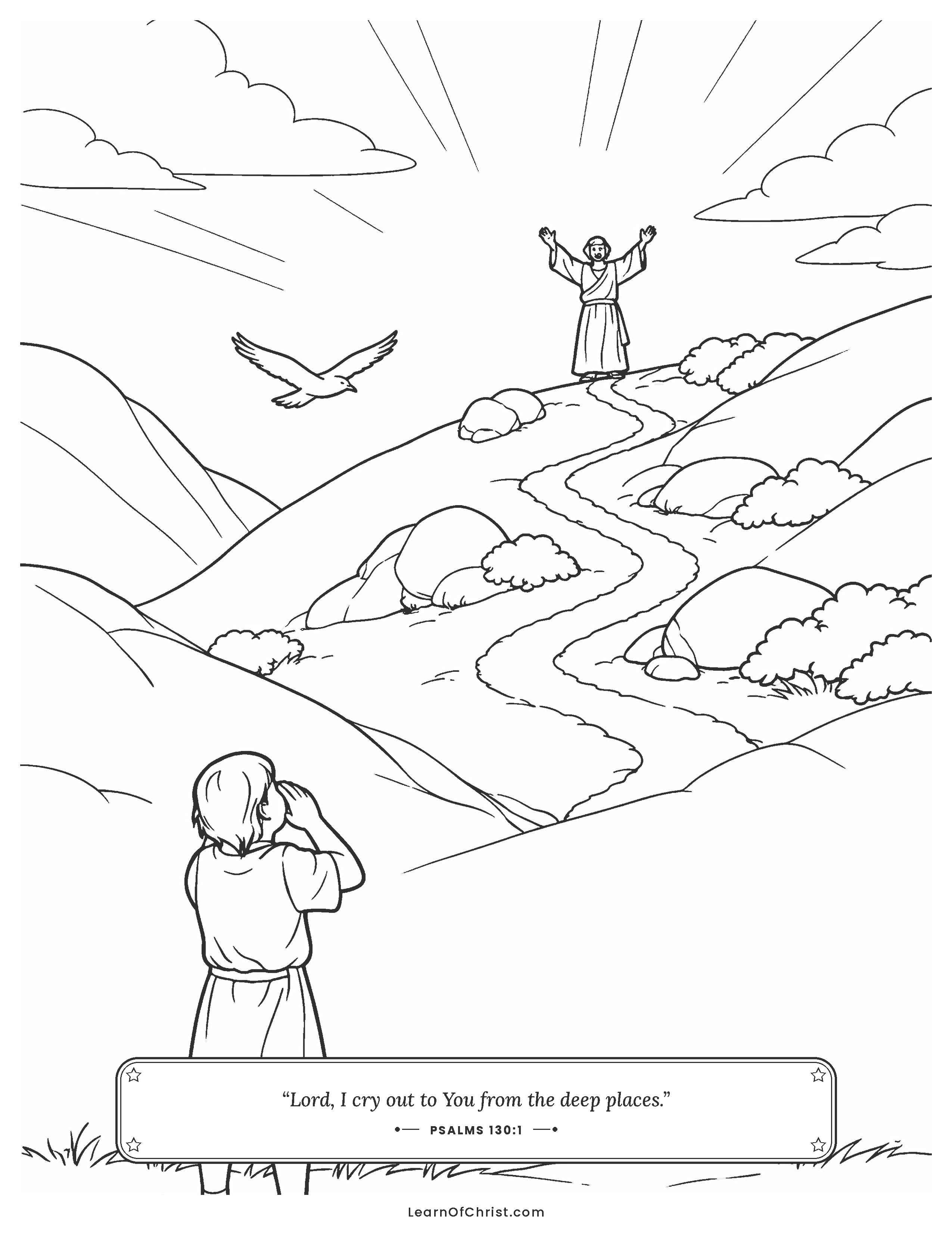Psalms 130 coloring page - Calling up from the deep valley