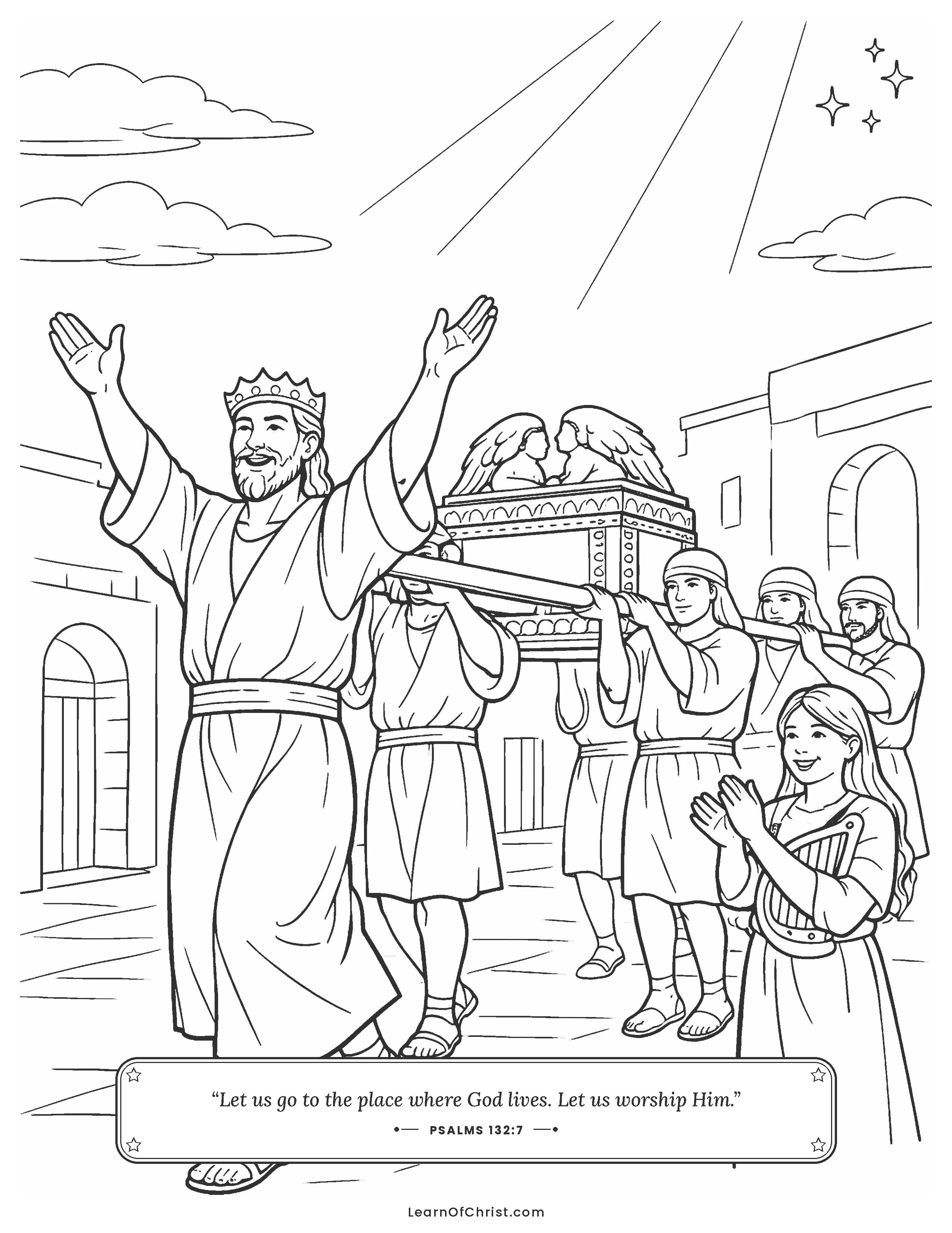 Psalms 132 coloring page - Carrying the ark to God's house