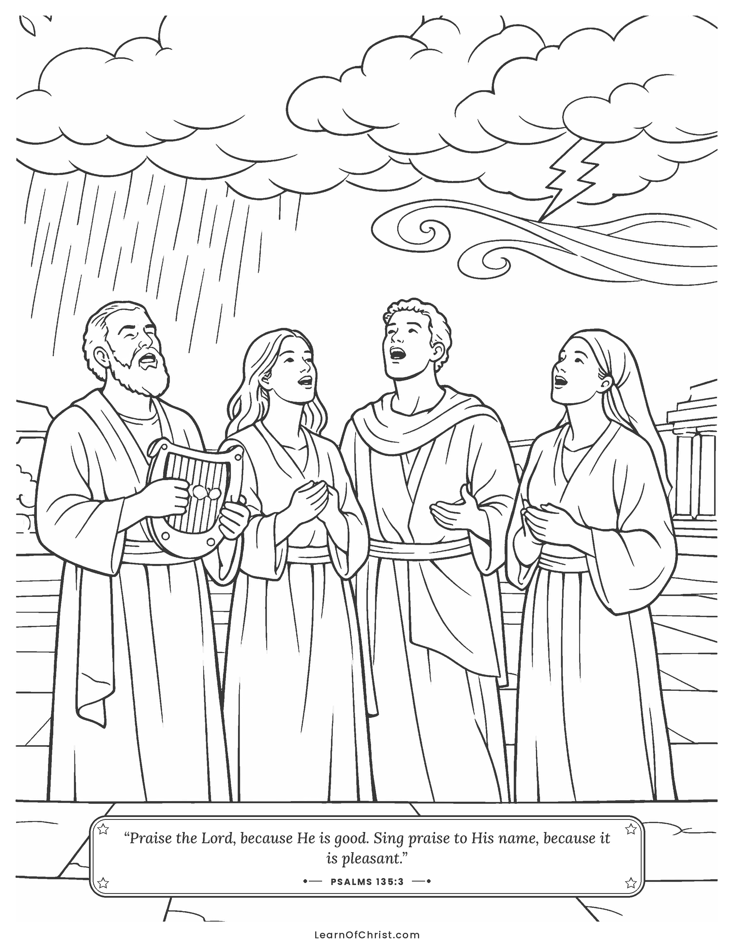Psalms 135 coloring page - Singing to the God of wind and rain